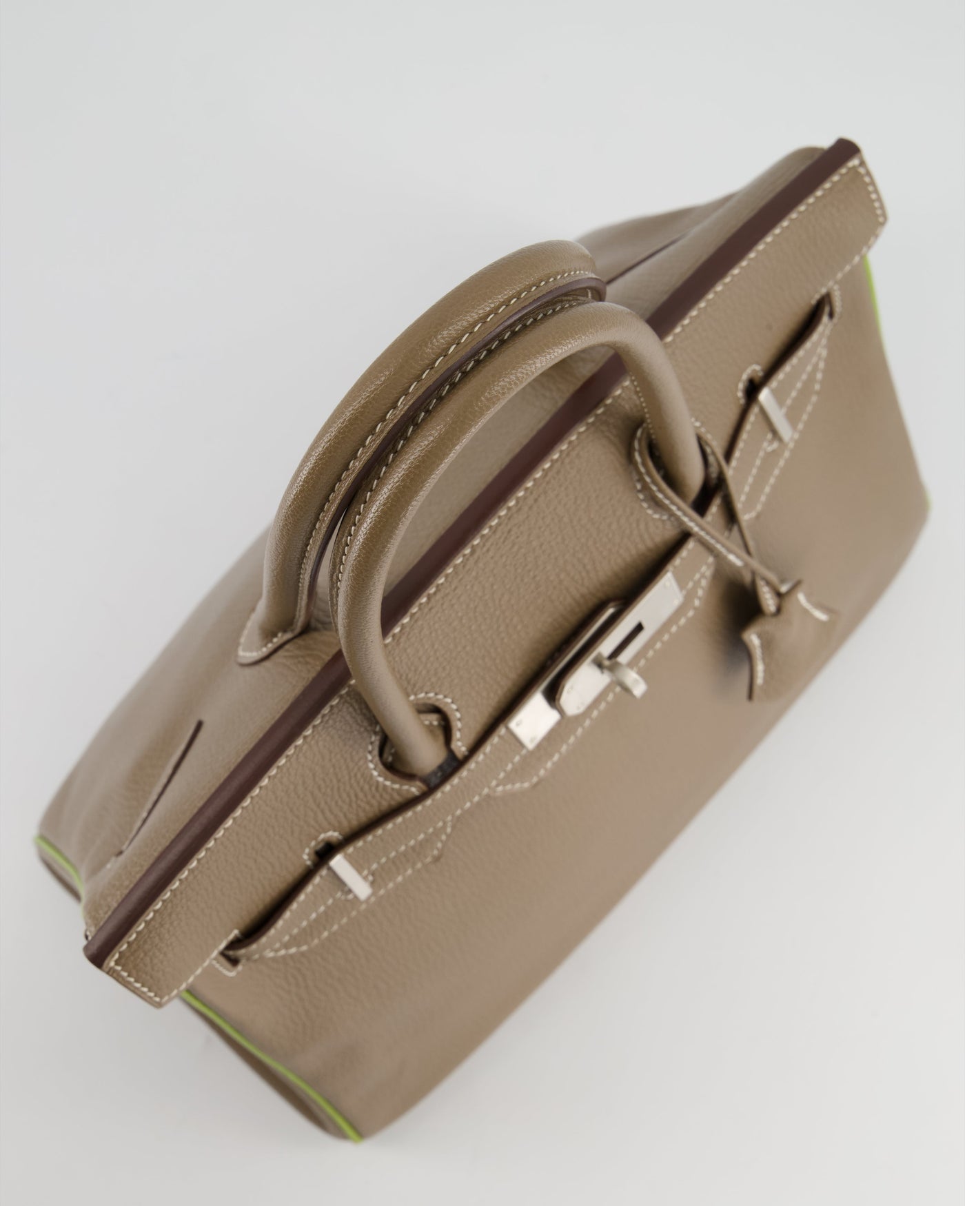 Hermes HSS Birkin 30 Retourne Bag in Etoupe & Vert Anis Chèvre Mysore with Brushed Palladium Hardware - Product Image 16