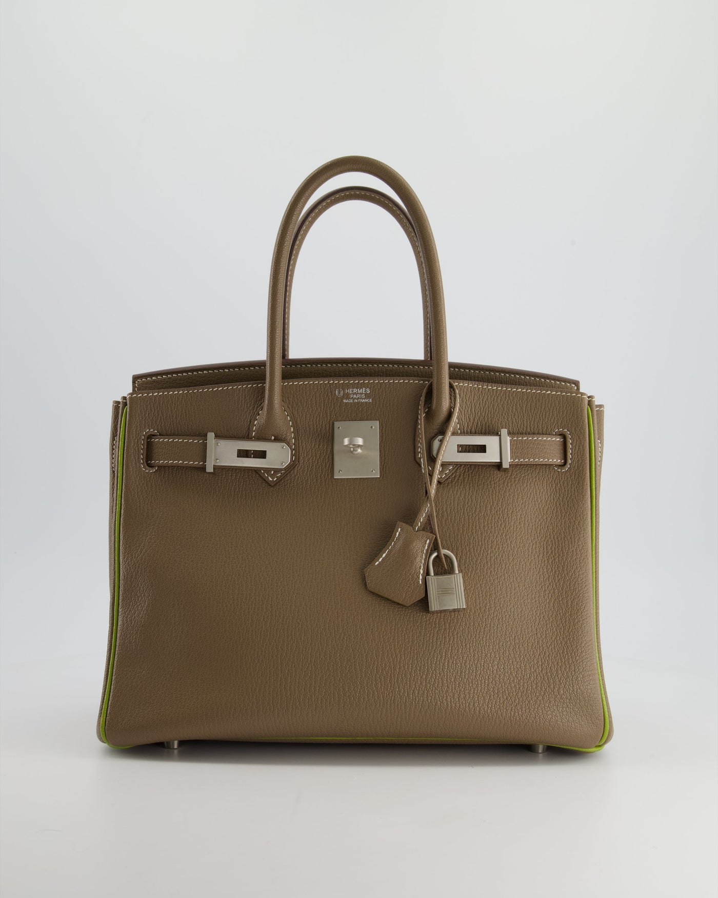 Hermes HSS Birkin 30 Retourne Bag in Etoupe & Vert Anis Chèvre Mysore with Brushed Palladium Hardware - Product Image 2