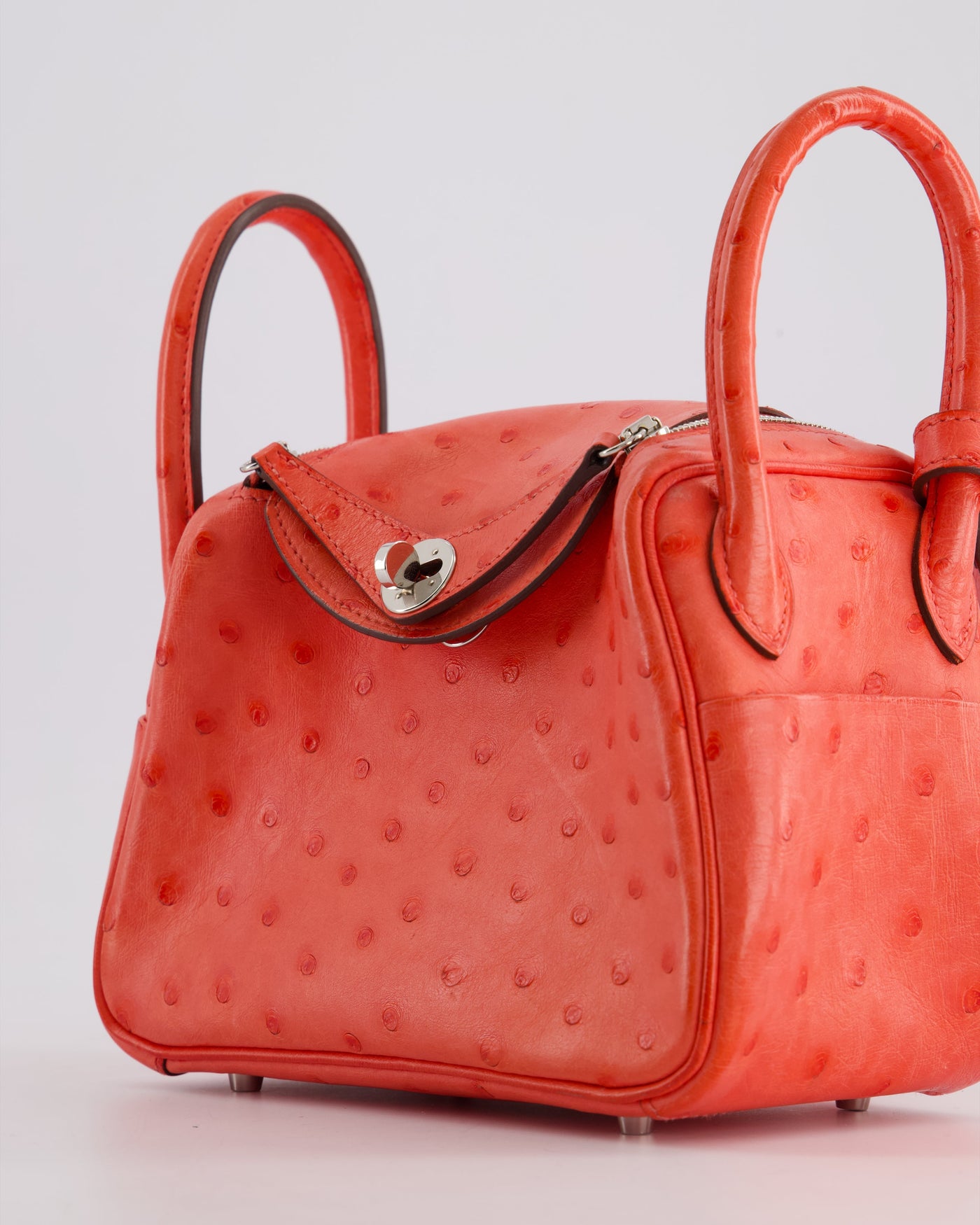 Hermes Mini Lindy Bag in Bougainvillea Ostrich Leather with Palladium Hardware - Product Image 12