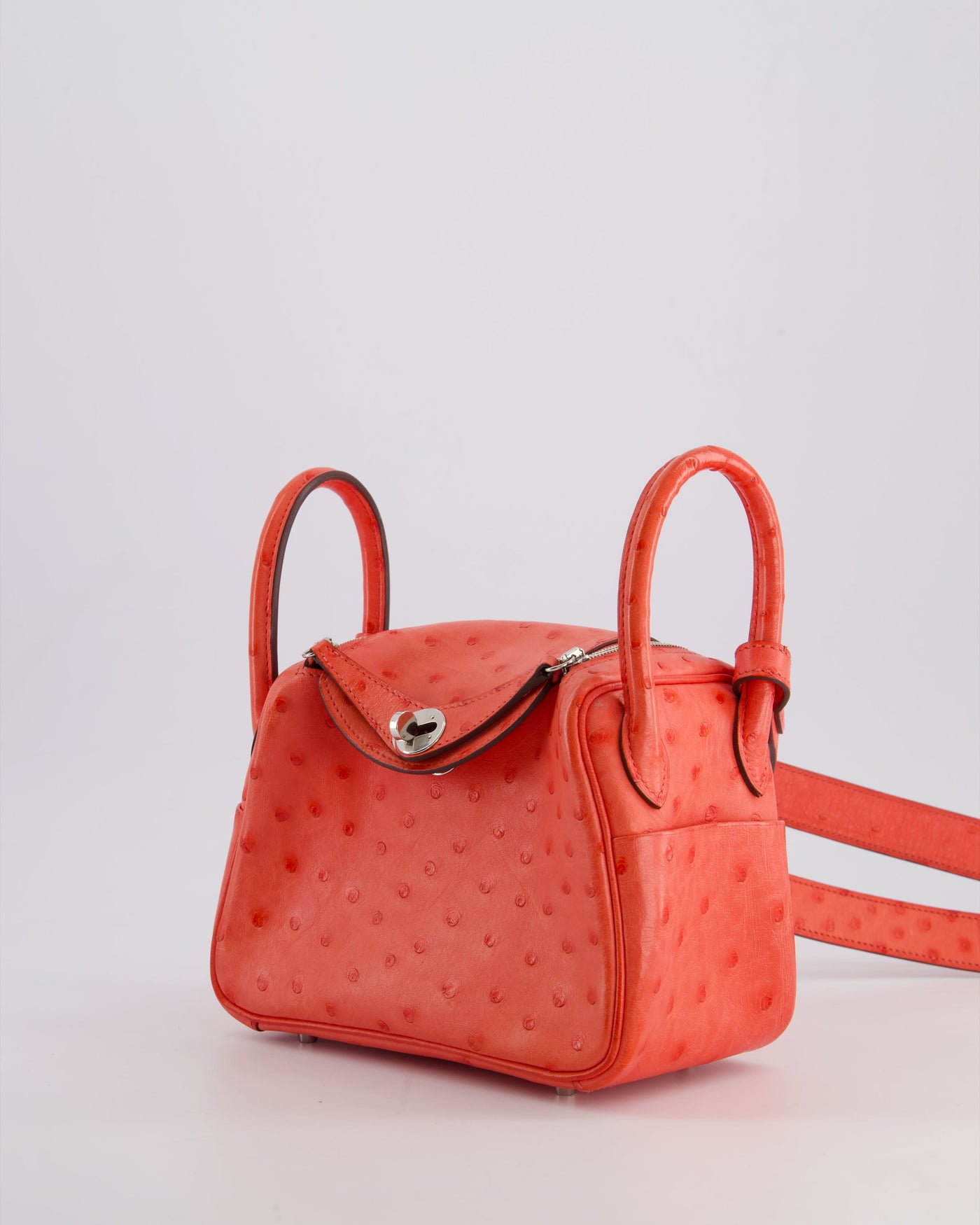 Hermes Mini Lindy Bag in Bougainvillea Ostrich Leather with Palladium Hardware - Product Image 10