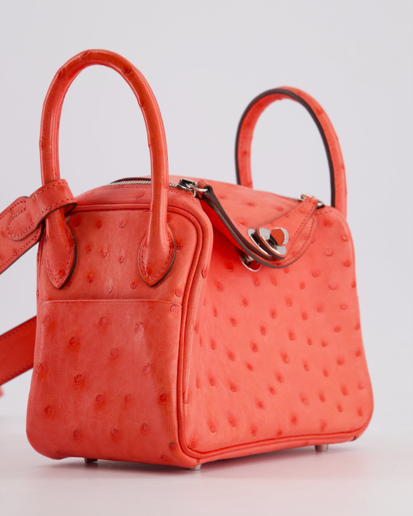 Hermes Mini Lindy Bag in Bougainvillea Ostrich Leather with Palladium Hardware - Product Image 11