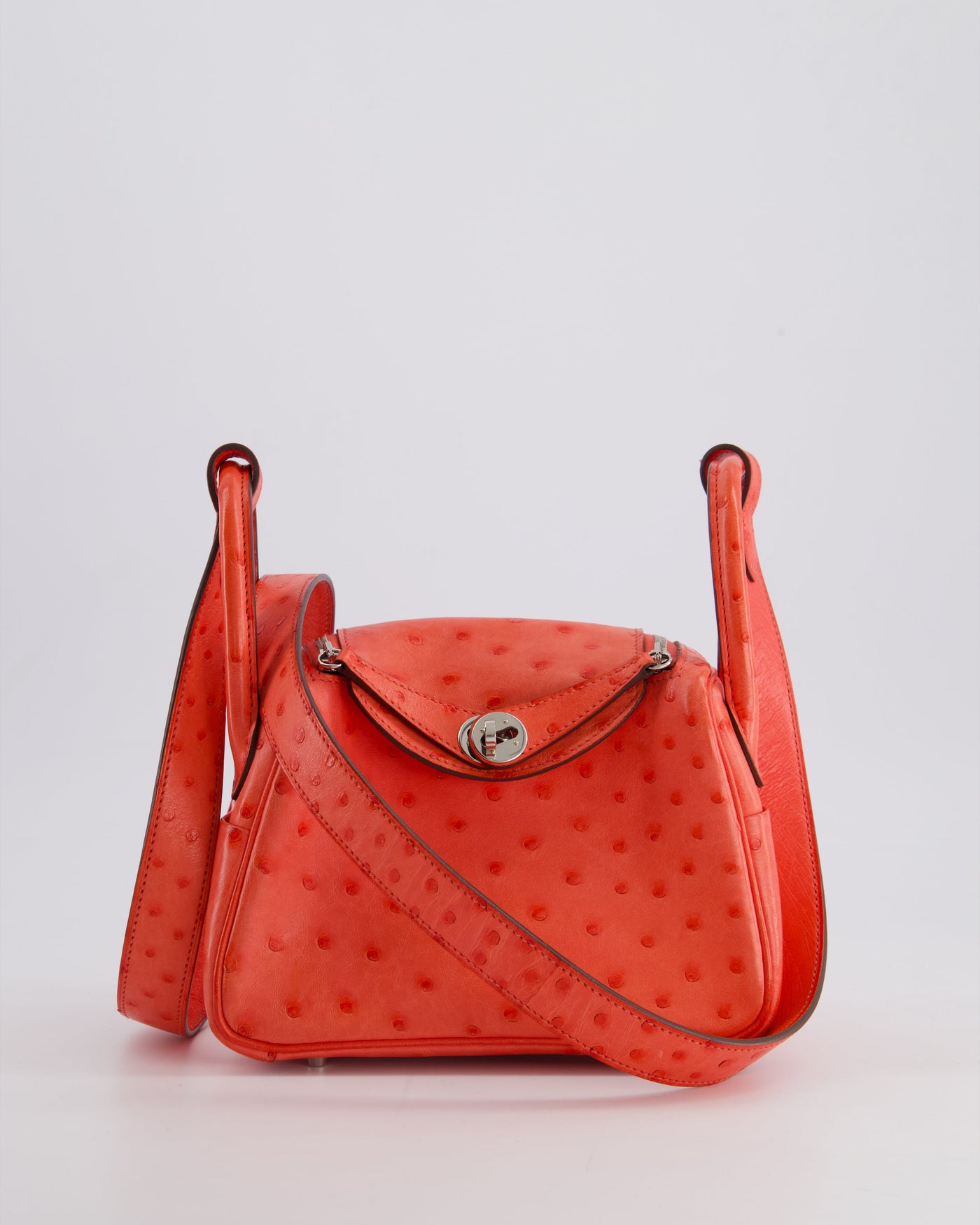 Hermes Mini Lindy Bag in Bougainvillea Ostrich Leather with Palladium Hardware | Studio Nafay