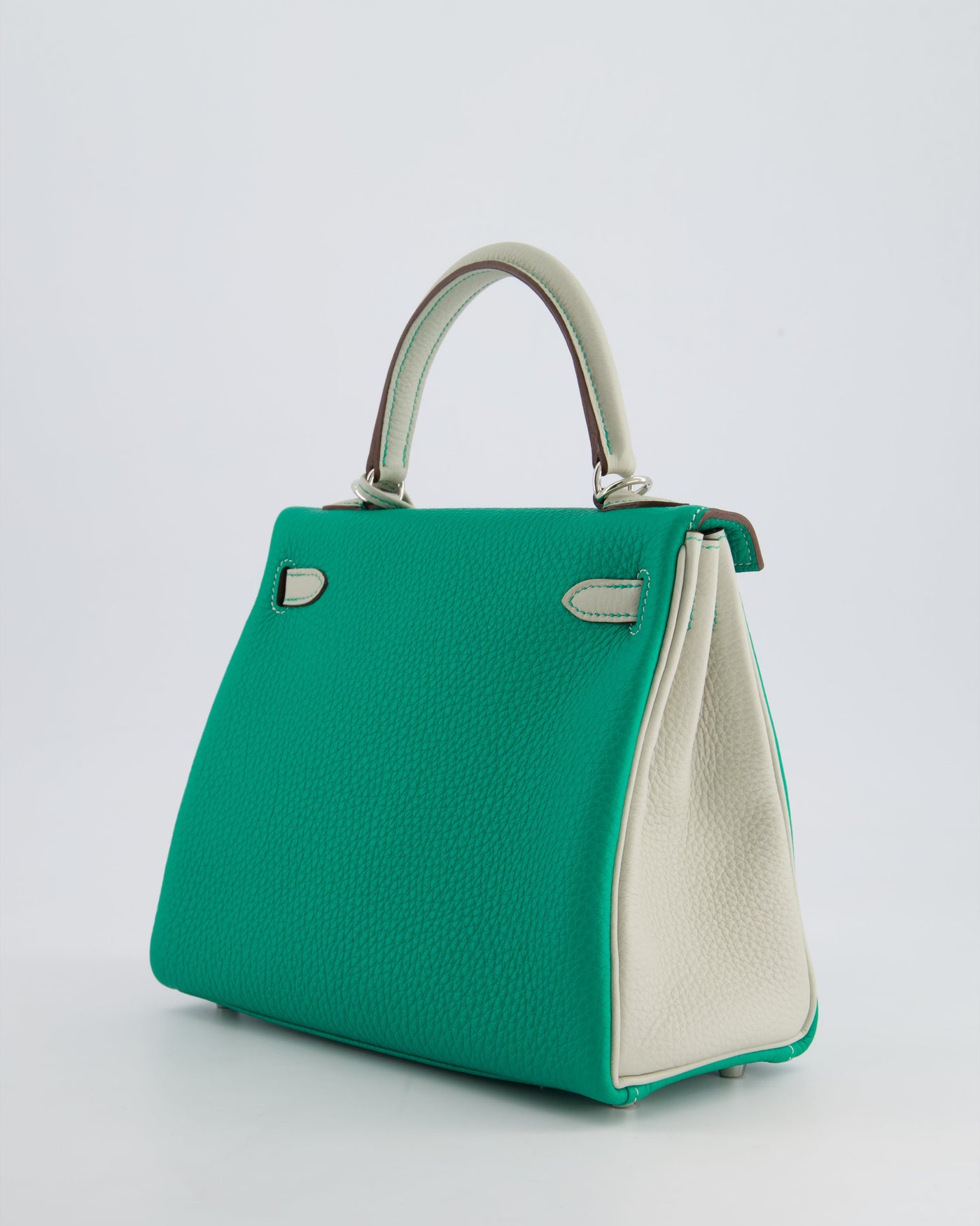 *SUPER RARE* Hermes HSS Kelly 25 Retourne Bag in Vert Vertigo & Gris Perle Togo Leather with Palladium Hardware & Contrast Stitching - Product Image 5