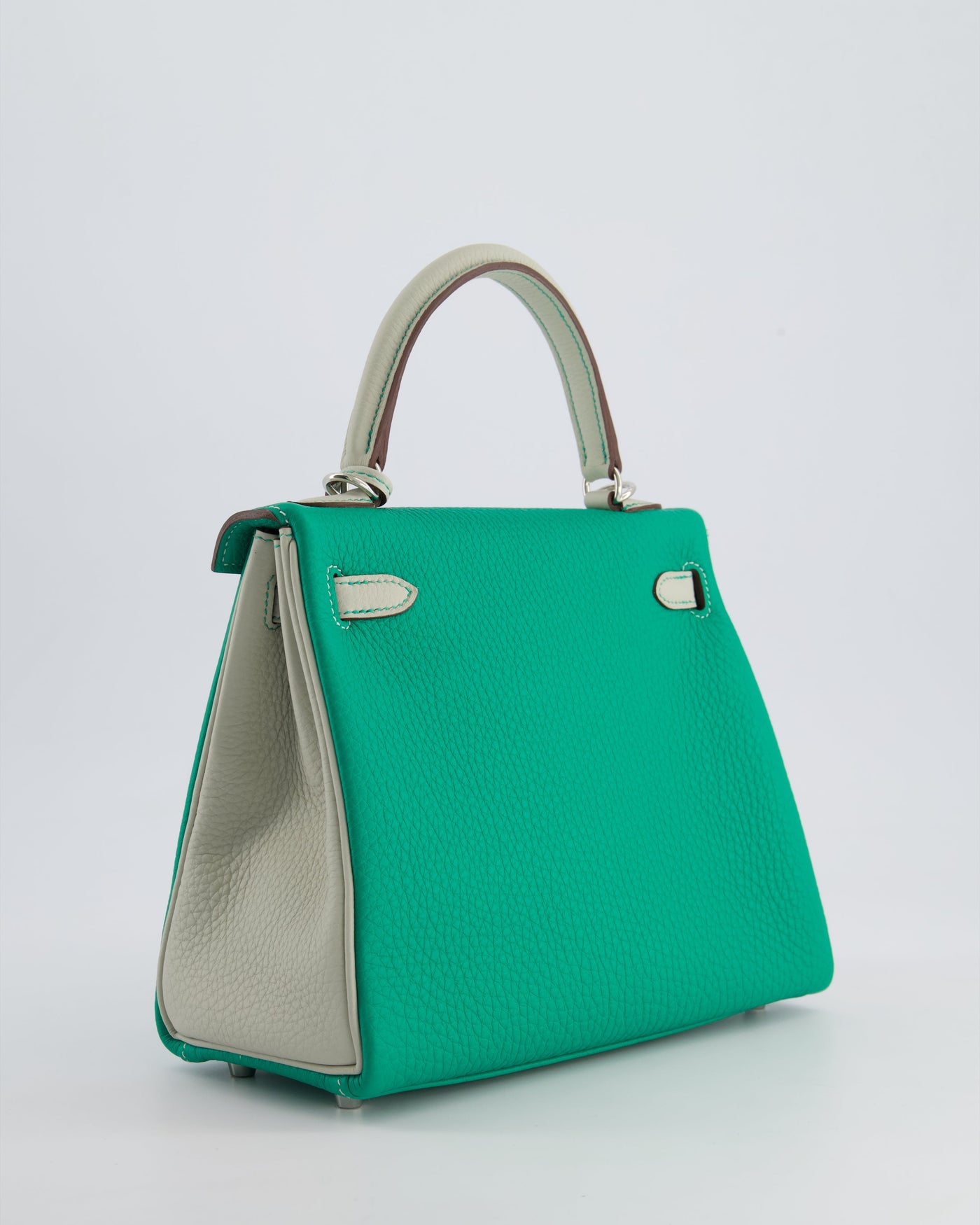 *SUPER RARE* Hermes HSS Kelly 25 Retourne Bag in Vert Vertigo & Gris Perle Togo Leather with Palladium Hardware & Contrast Stitching - Product Image 7