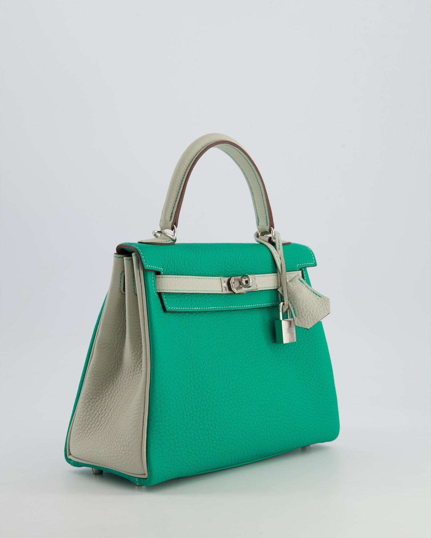 *SUPER RARE* Hermes HSS Kelly 25 Retourne Bag in Vert Vertigo & Gris Perle Togo Leather with Palladium Hardware & Contrast Stitching - Product Image 2