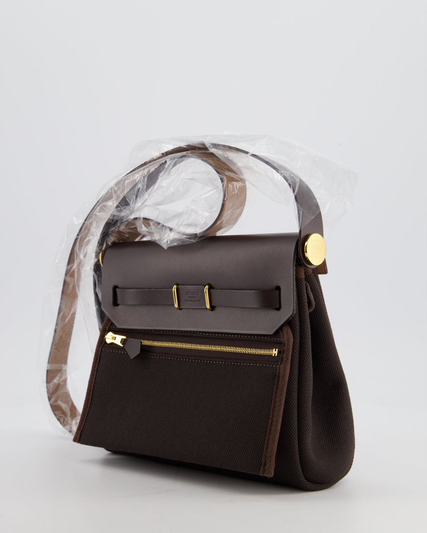 Hermes Herbag Zip 20 Bag in Ebene Viking Canvas & Ebene Vache Hunter Leather with Gold Hardware - Product Image 4