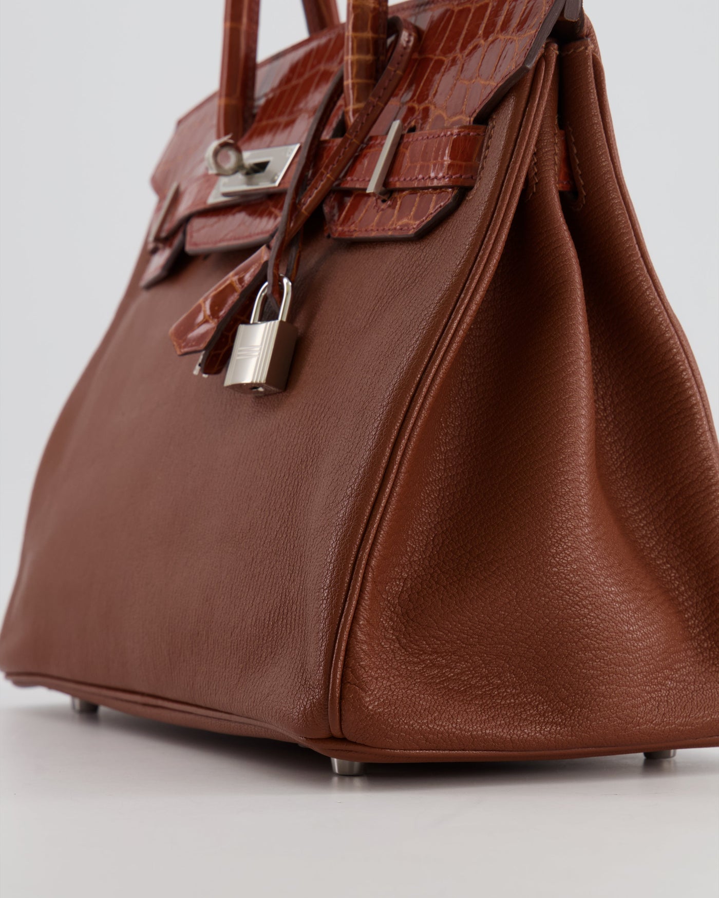 Hermes Birkin 30 Touch Bag in Noisette Chèvre Mysore and Etrusque Crocodile Niloticus Leather with Palladium Hardware - Product Image 13