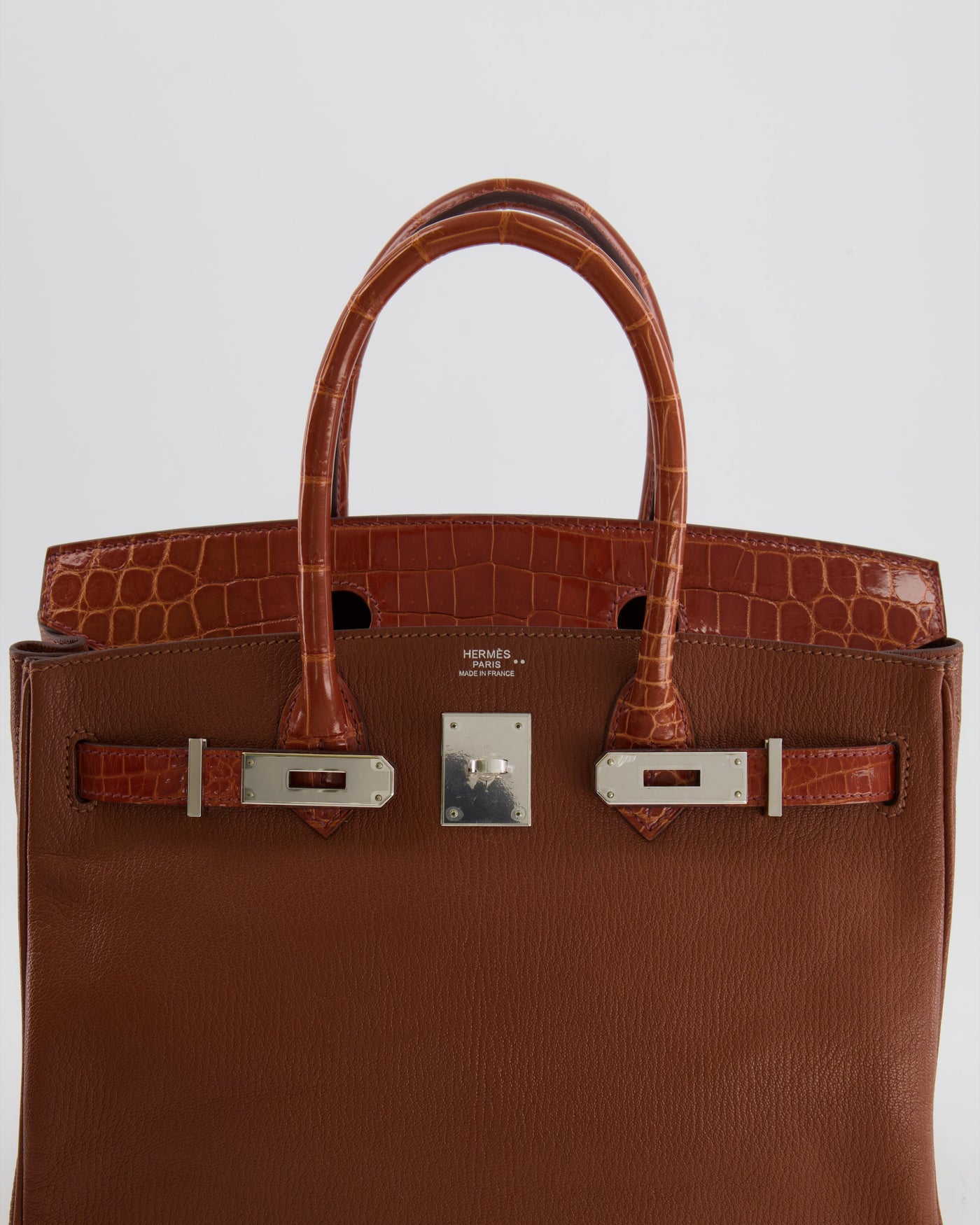 Hermes Birkin 30 Touch Bag in Noisette Chèvre Mysore and Etrusque Crocodile Niloticus Leather with Palladium Hardware - Product Image 11