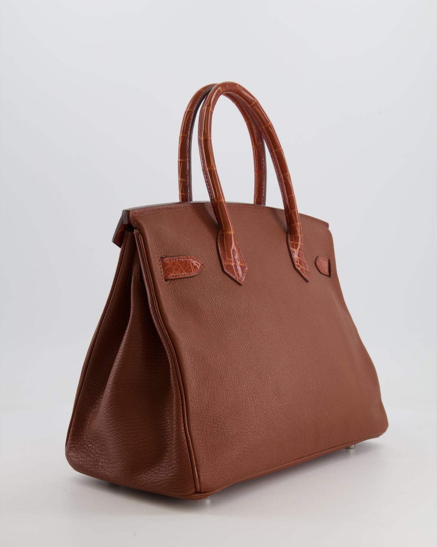 Hermes Birkin 30 Touch Bag in Noisette Chèvre Mysore and Etrusque Crocodile Niloticus Leather with Palladium Hardware - Product Image 8