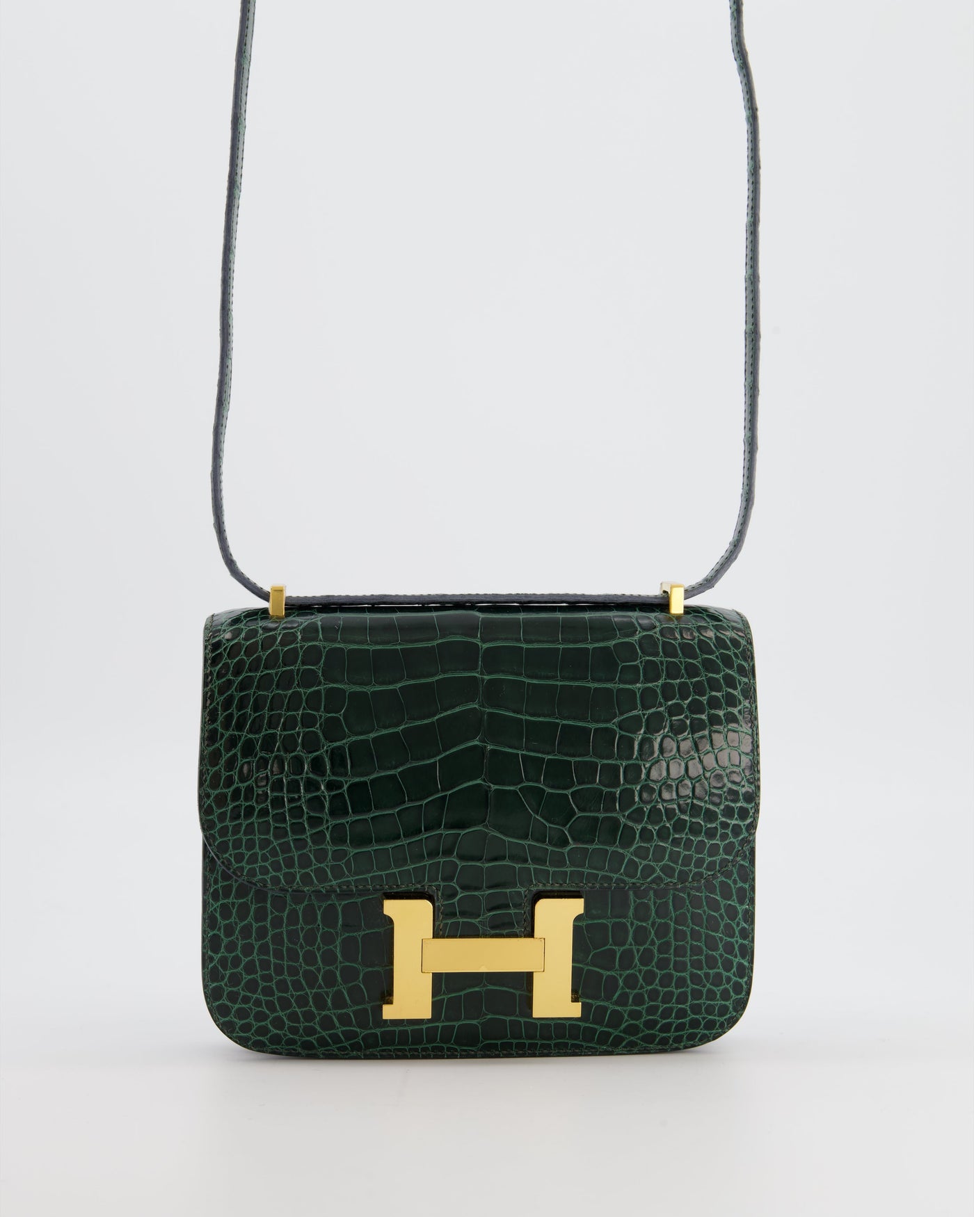 Hermes Constance III 18 Bag in Shiny Alligator Vert Fonce with Gold Hardware | Studio Nafay