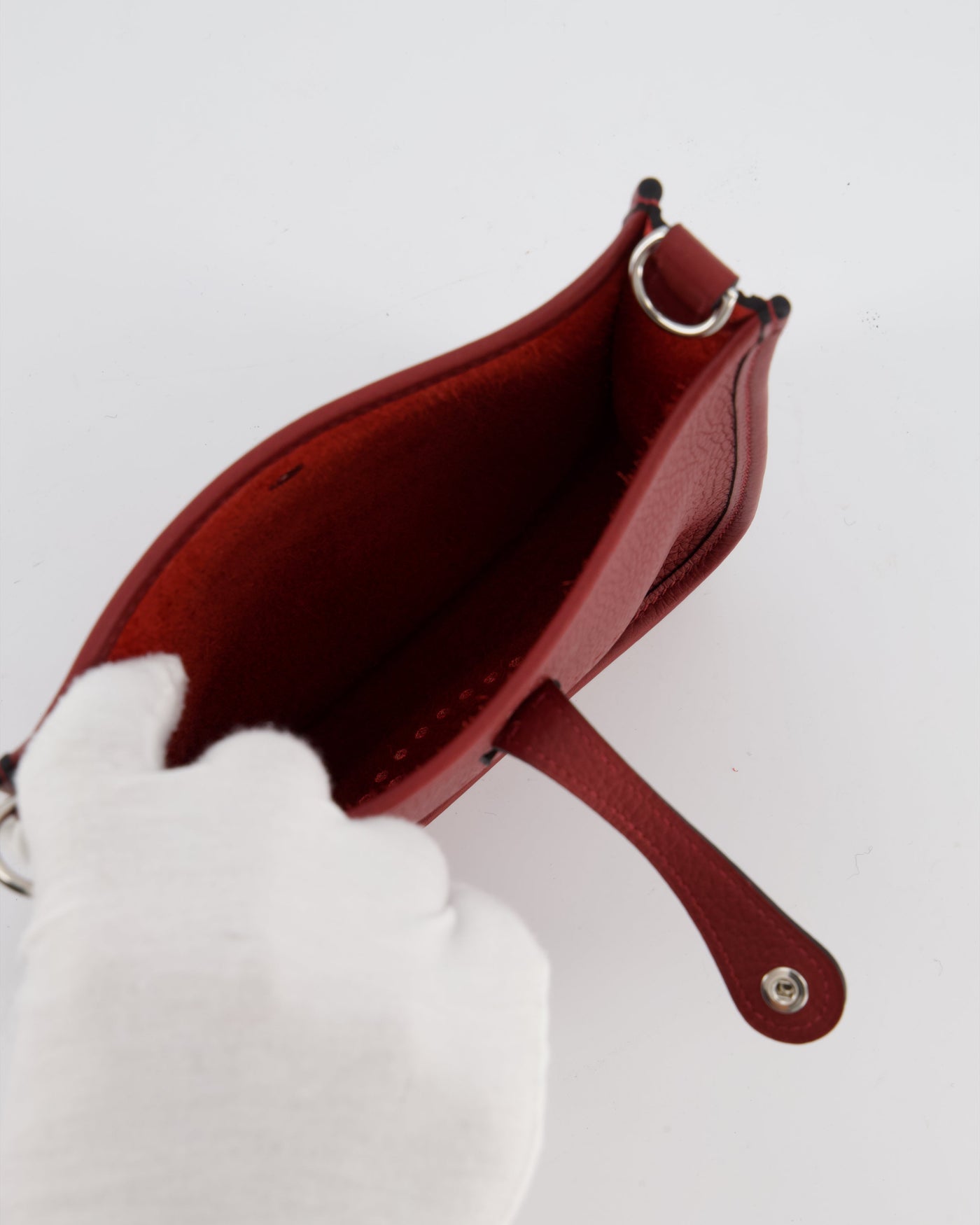 Hermes Mini Evelyne Bag in Rouge H in Clemence Leather with Palladium Hardware - Product Image 11