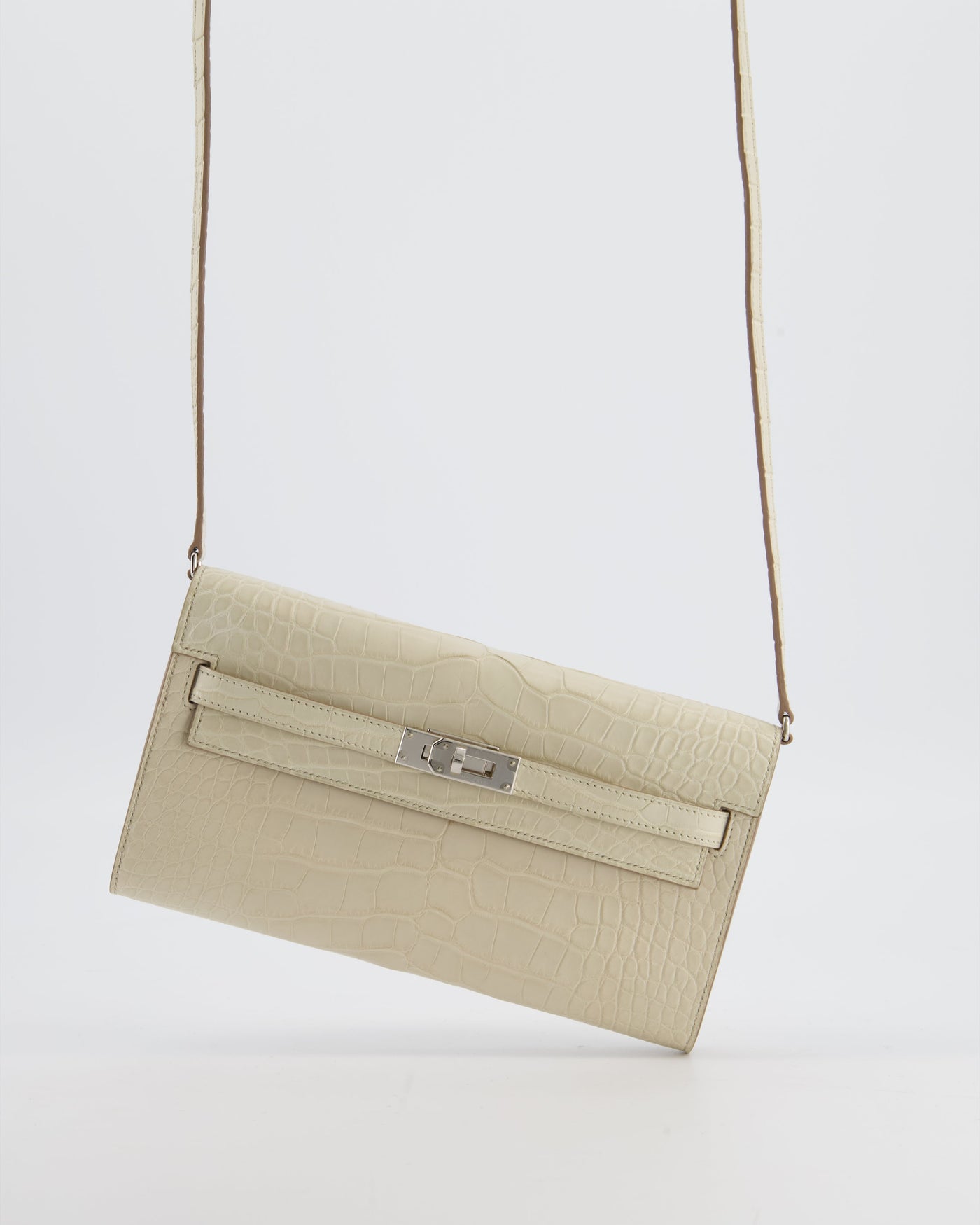 Hermes Kelly To Go Bag in Beton Alligator Mississippiensis Leather with Palladium Hardware | Studio Nafay