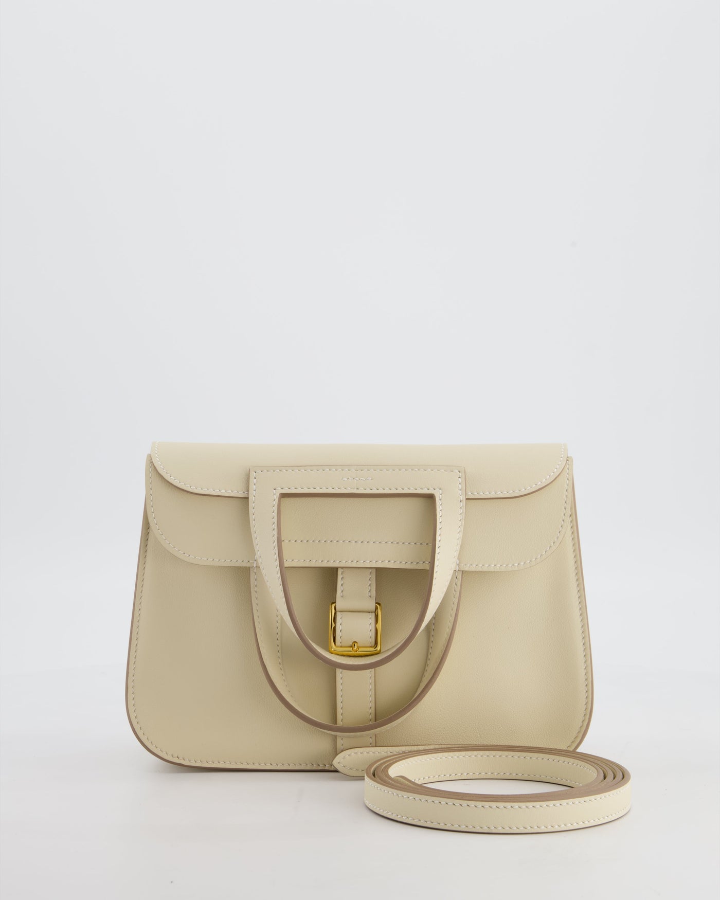*NEW SIZE* Hermes Mini Halzan Bag in Craie Swift Leather with Gold Hardware | Studio Nafay