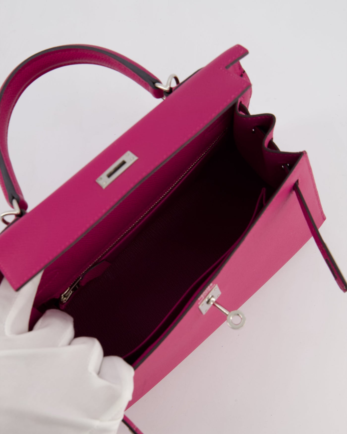Hermes Kelly 25 Sellier Bag in Rose Pourpre Epsom Leather with Palladium Hardware - Product Image 20