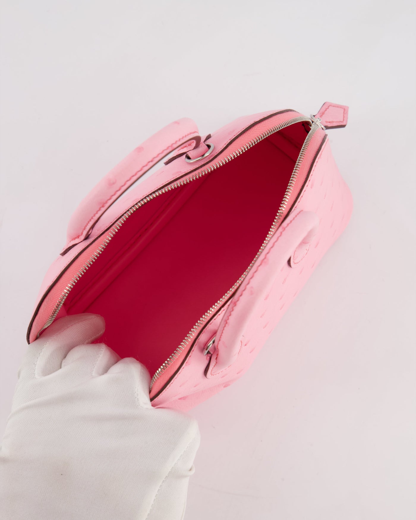 *HOT* Hermes Mini Bolide Bag in Rose Bubblegum Ostrich Leather with Palladium Hardware - Product Image 19