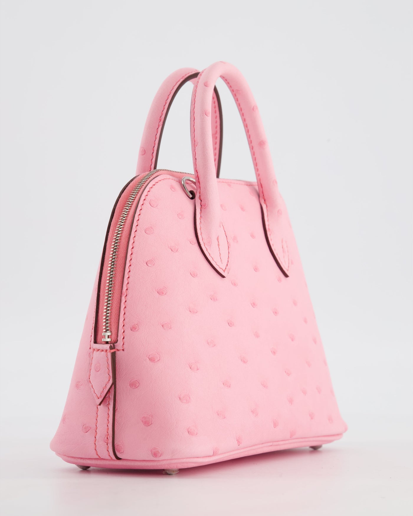 *HOT* Hermes Mini Bolide Bag in Rose Bubblegum Ostrich Leather with Palladium Hardware - Product Image 10
