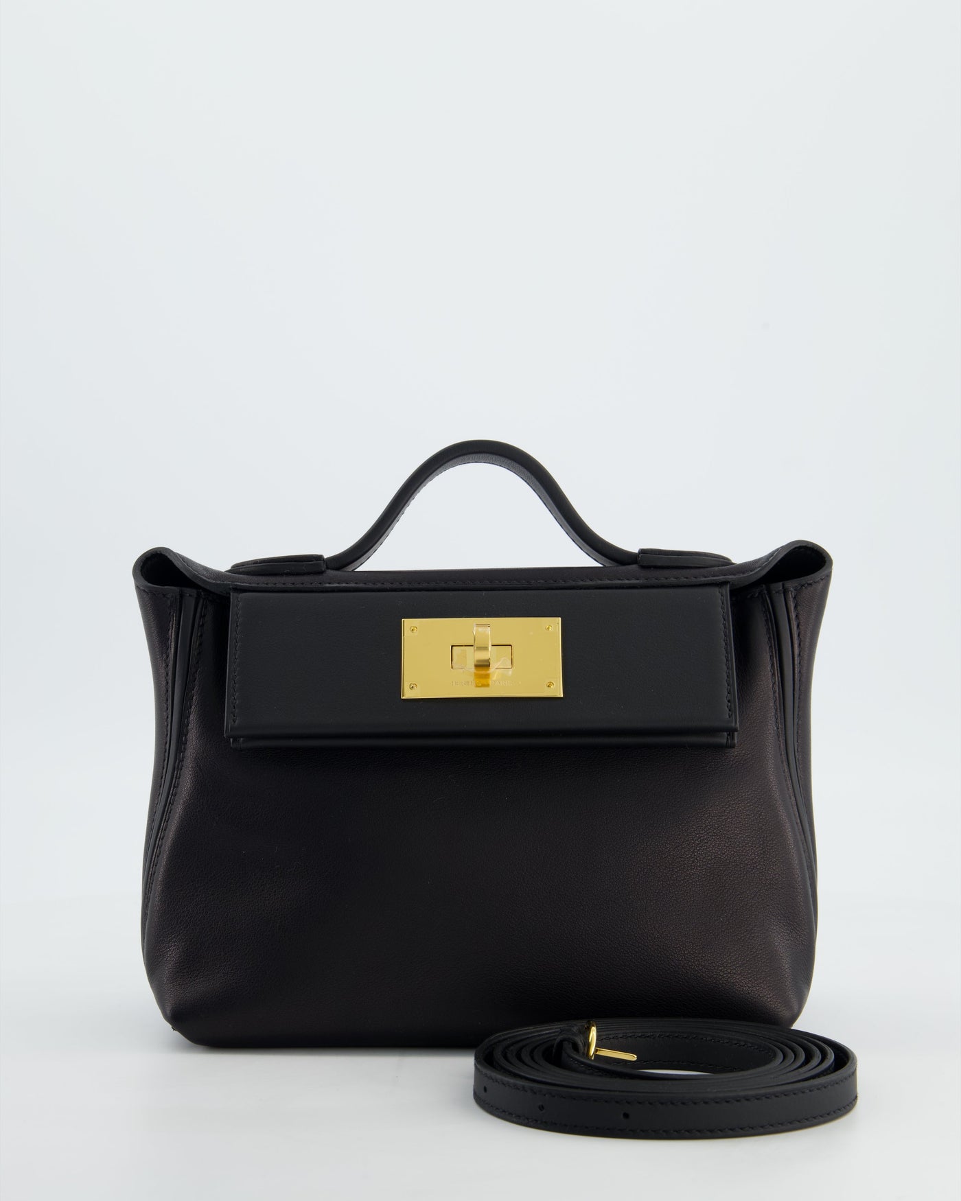 *RARE* Hermes 24/24 21 Bag in Noir Volupto and Noir Swift Leather with Gold Hardware | Studio Nafay