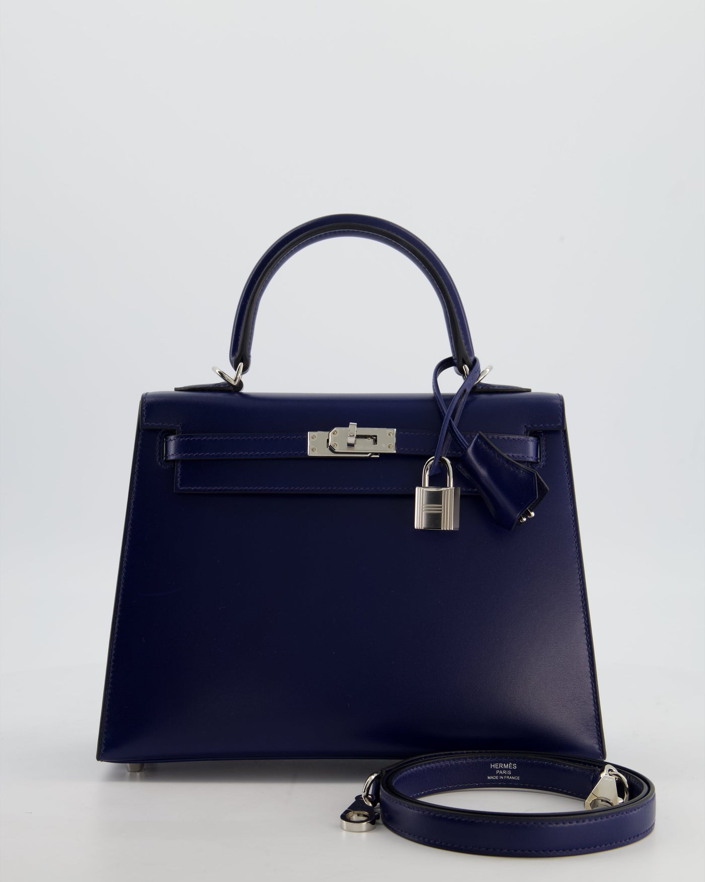 *RARE* Hermes Kelly 25 Sellier Bag in Bleu Saphir Box Leather with Palladium Hardware | Studio Nafay
