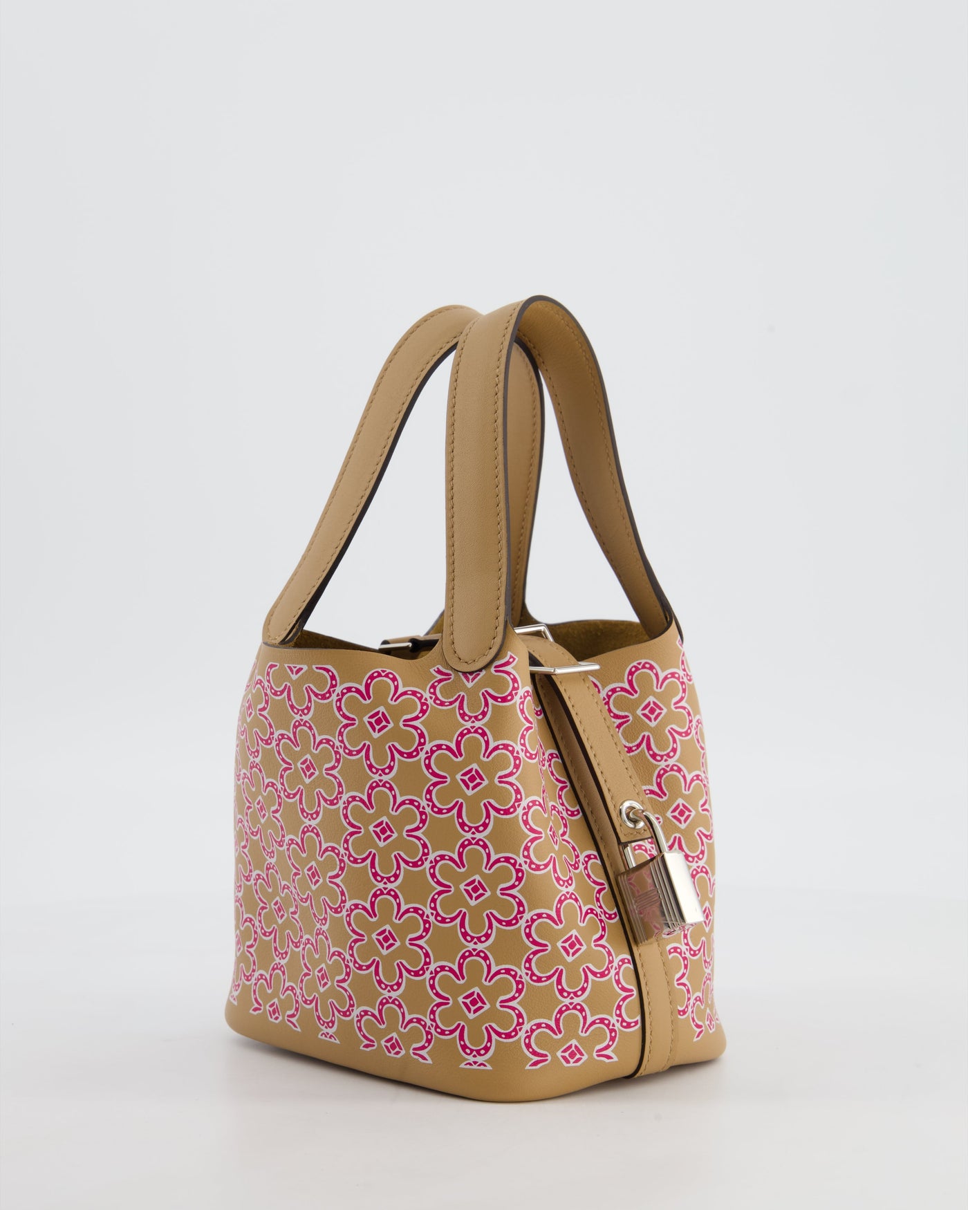 Hermes Micro Picotin 14 Lucky Daisy Bag in Blanc, Chai & Framboise Swift Leather with Palladium Hardware - Product Image 4
