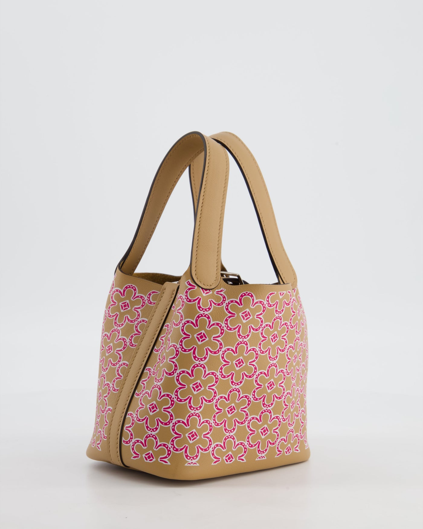 Hermes Micro Picotin 14 Lucky Daisy Bag in Blanc, Chai & Framboise Swift Leather with Palladium Hardware - Product Image 6