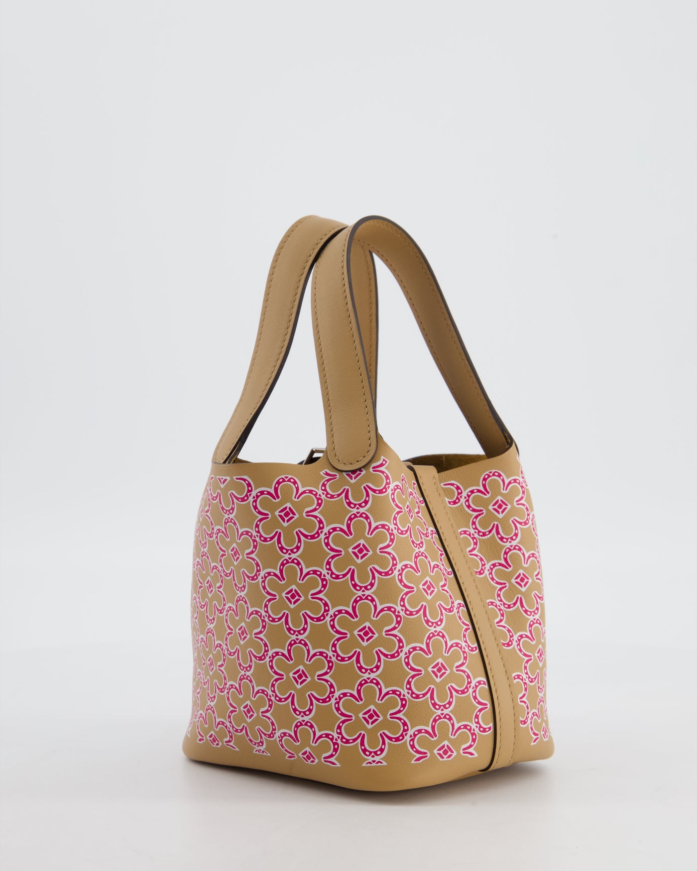 Hermes Micro Picotin 14 Lucky Daisy Bag in Blanc, Chai & Framboise Swift Leather with Palladium Hardware - Product Image 8