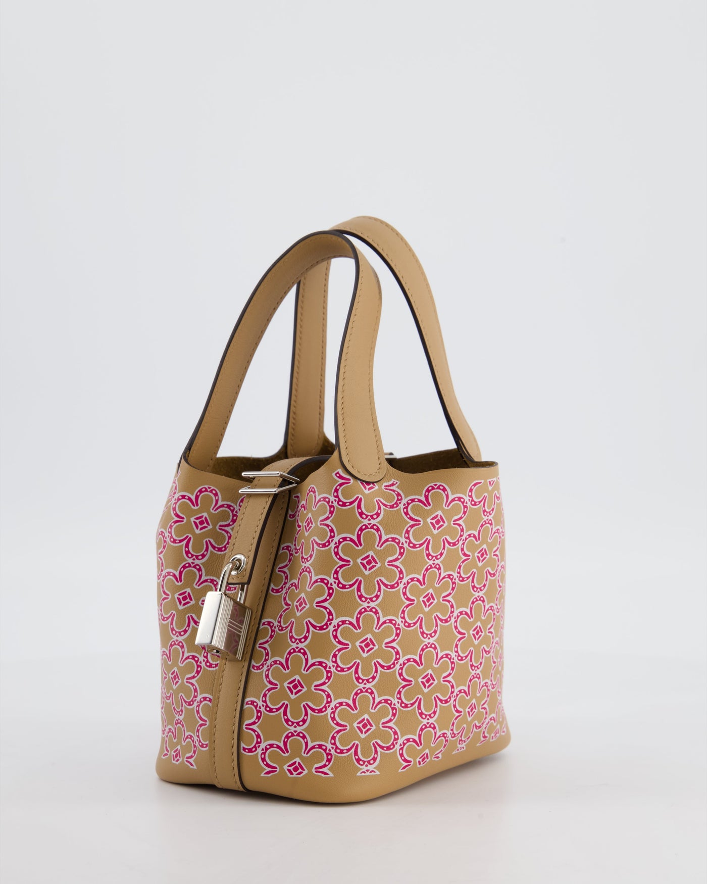 Hermes Micro Picotin 14 Lucky Daisy Bag in Blanc, Chai & Framboise Swift Leather with Palladium Hardware - Product Image 9