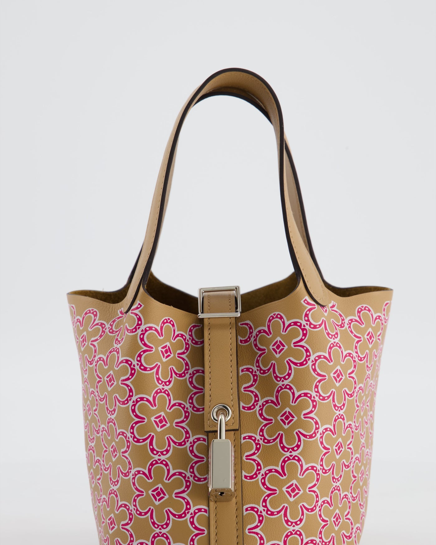 Hermes Micro Picotin 14 Lucky Daisy Bag in Blanc, Chai & Framboise Swift Leather with Palladium Hardware - Product Image 11