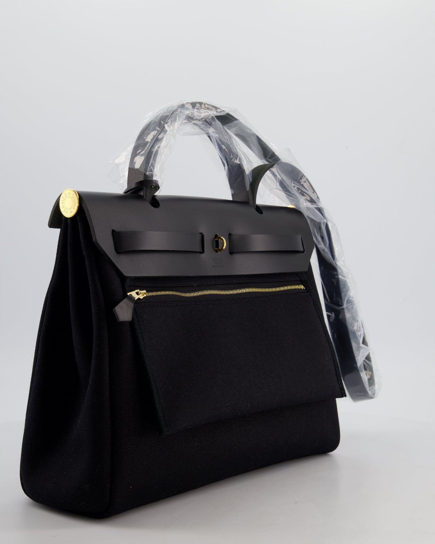 Hermes Herbag 31 Zip Bag in Noir Toile Officier Canvas, Noir Vache Hunter Leather with Gold Hardware - Product Image 7