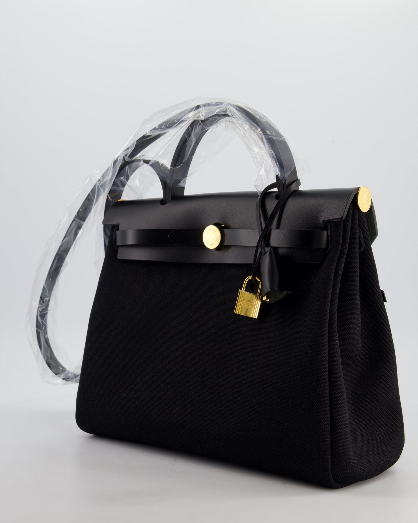 Hermes Herbag 31 Zip Bag in Noir Toile Officier Canvas, Noir Vache Hunter Leather with Gold Hardware - Product Image 9