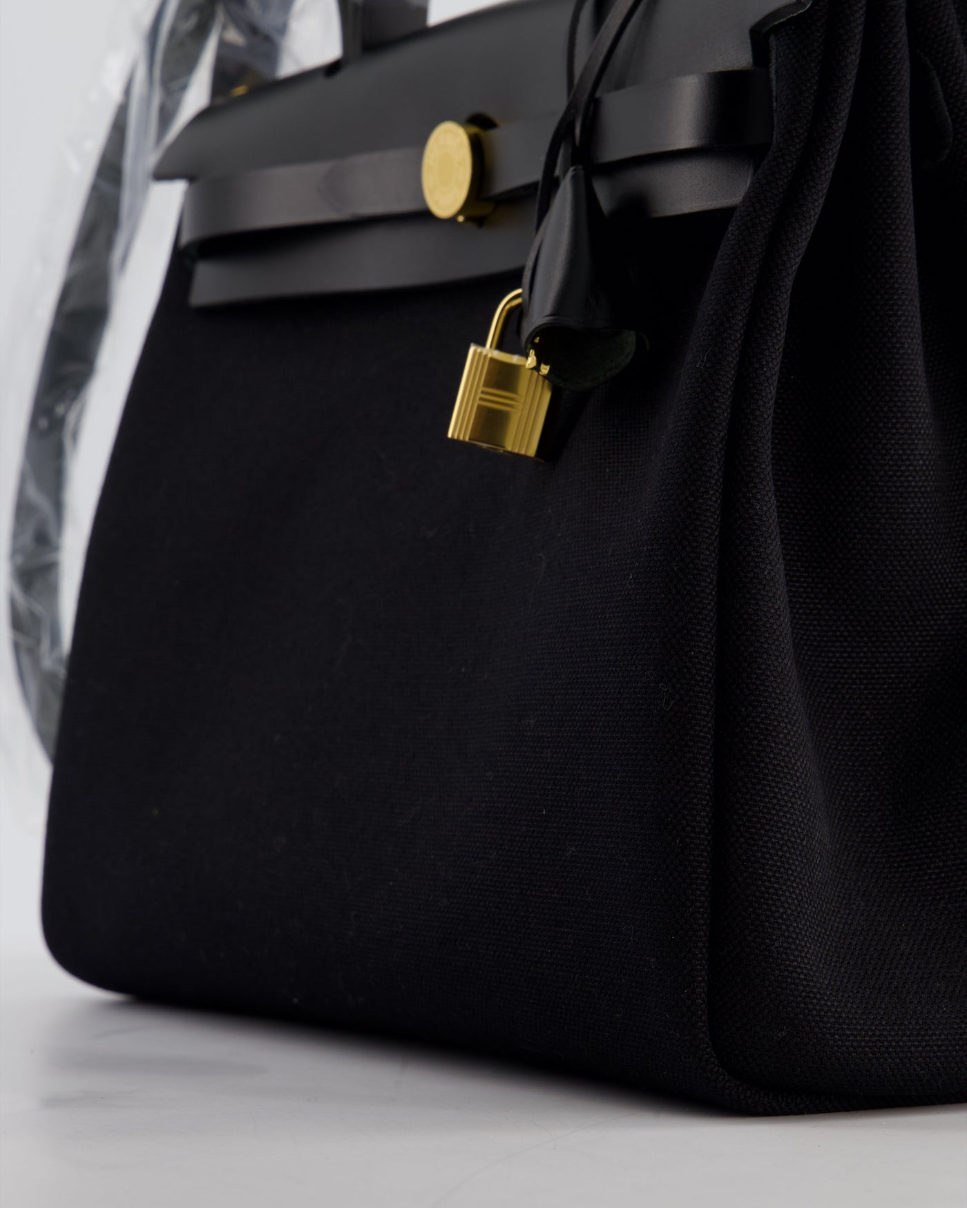 Hermes Herbag 31 Zip Bag in Noir Toile Officier Canvas, Noir Vache Hunter Leather with Gold Hardware - Product Image 12