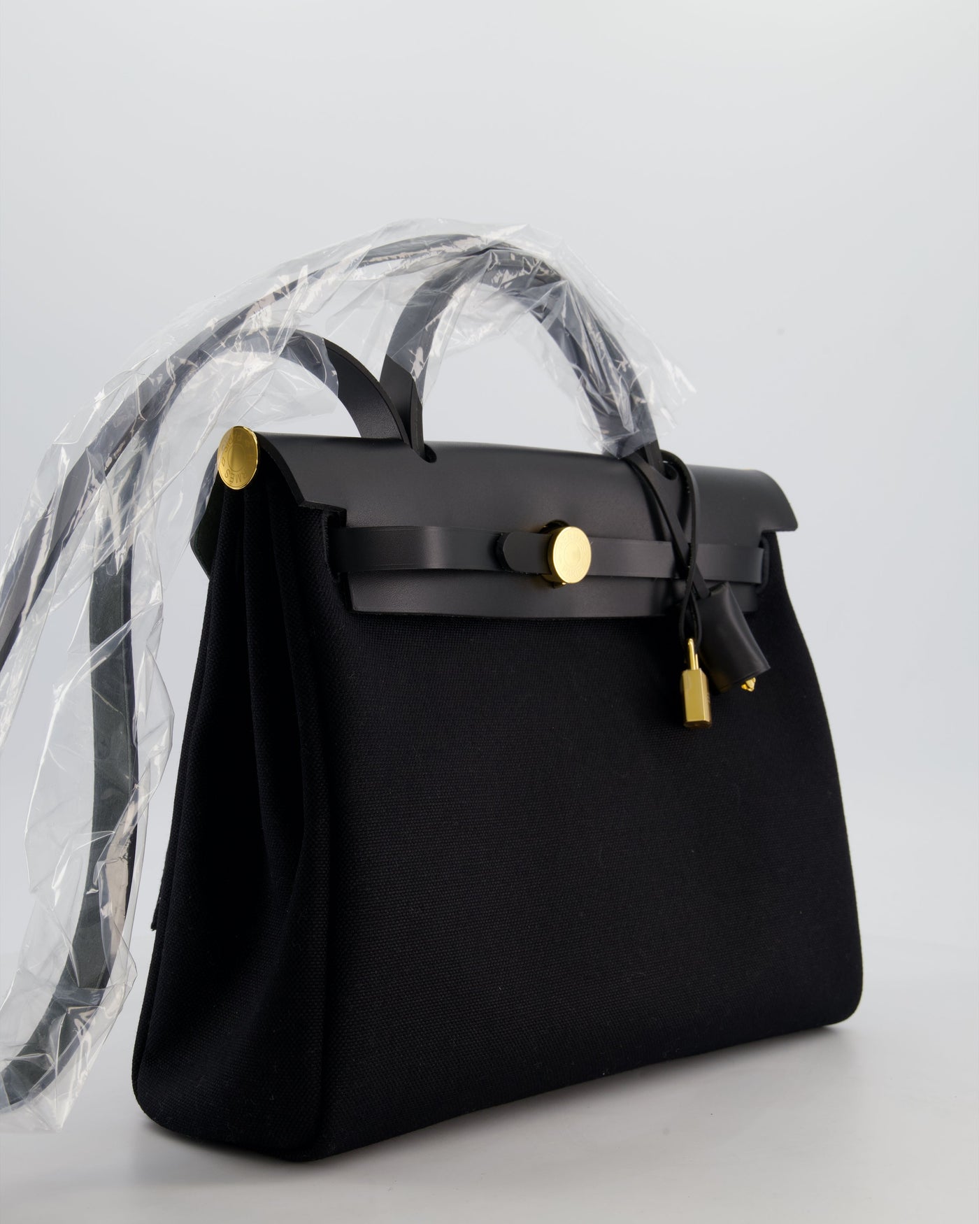 Hermes Herbag 31 Zip Bag in Noir Toile Officier Canvas, Noir Vache Hunter Leather with Gold Hardware - Product Image 4