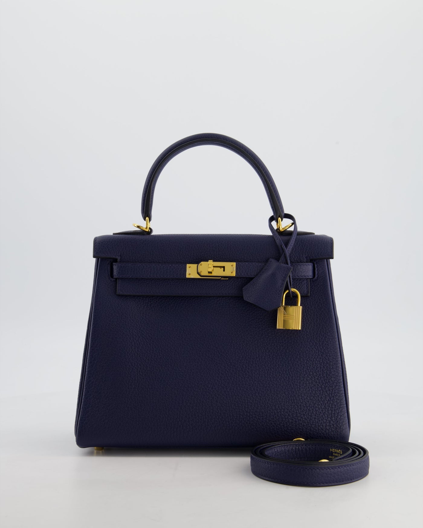 Hermes Kelly 25 Retourne Bag in Bleu Navy Togo Leather Bleu with Gold Hardware | Studio Nafay