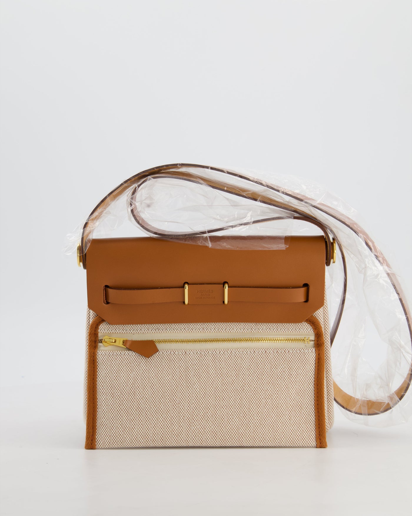 *HOT* Hermes Herbag Zip 20 Bag in Fauve Vache Hunter Leather & Ecru/Beige Viking Canvas with Gold Hardware - Product Image 5