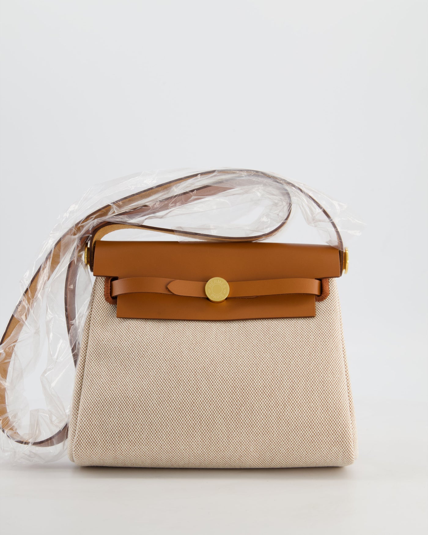 *HOT* Hermes Herbag Zip 20 Bag in Fauve Vache Hunter Leather & Ecru/Beige Viking Canvas with Gold Hardware - Product Image 19