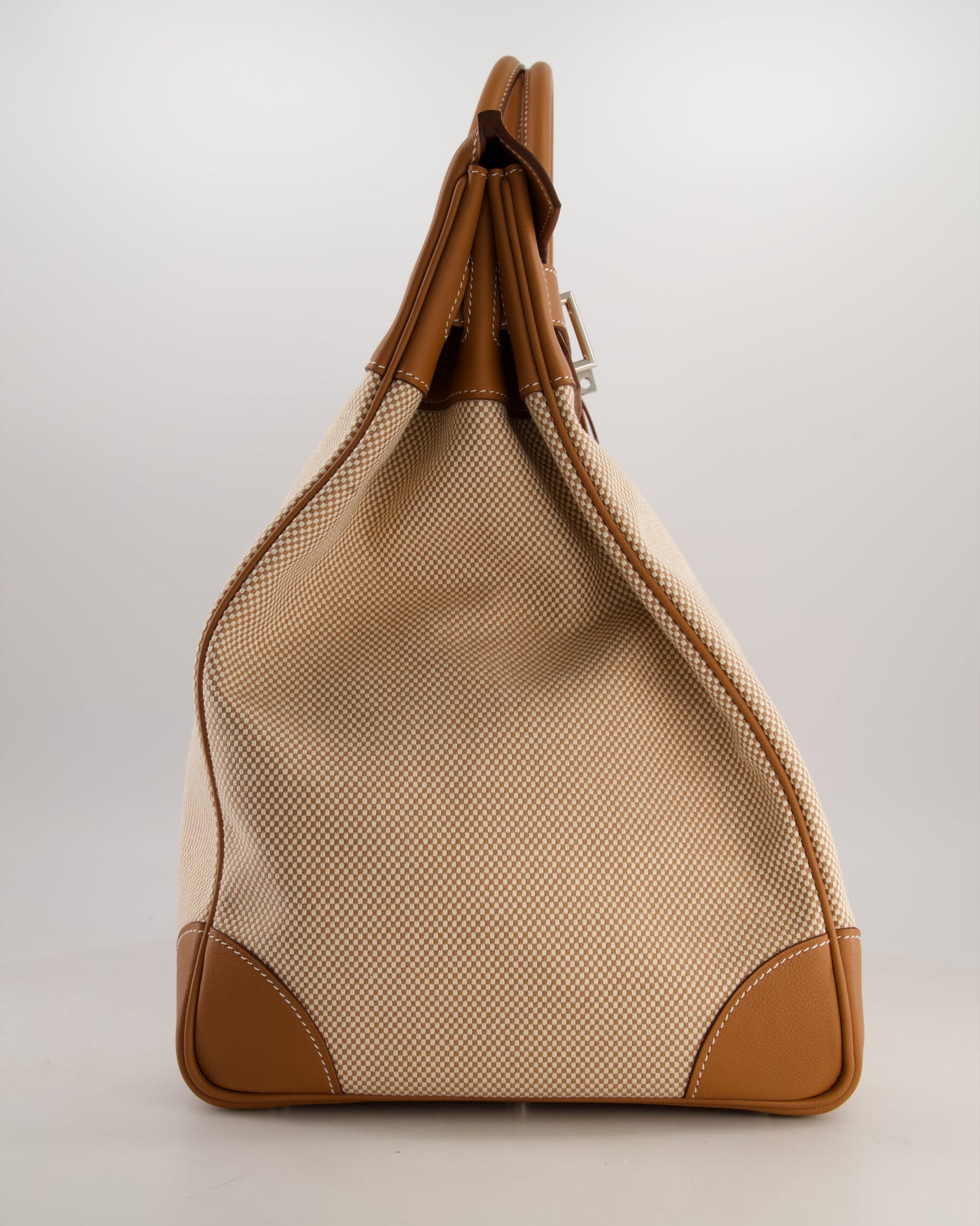 *RARE* Hermes Haut à Courroies HAC 50 Bag in Gold Evercolour Leather & Écru/Beige Toile Cross Canvas with Palladium Hardware - Product Image 4