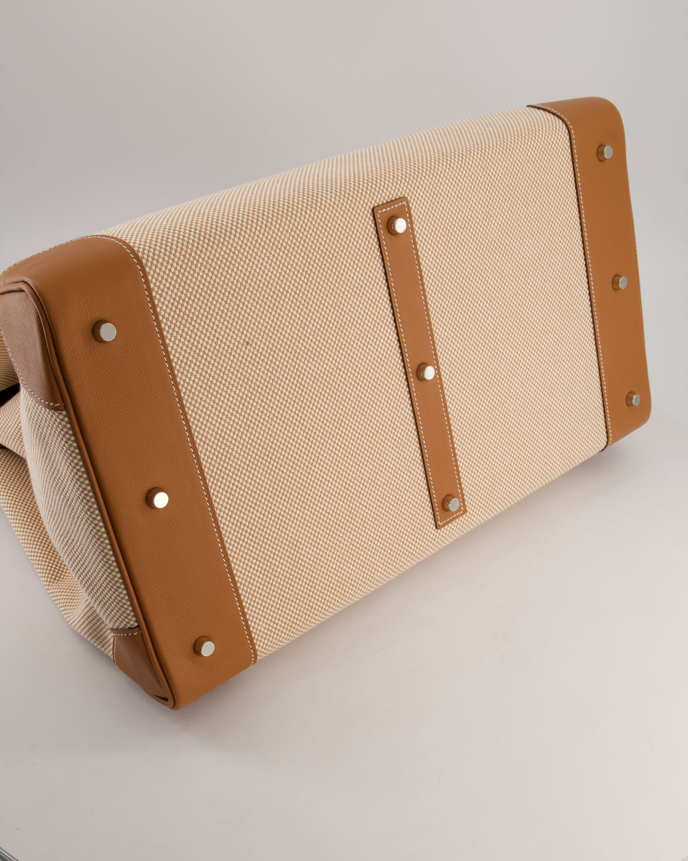 *RARE* Hermes Haut à Courroies HAC 50 Bag in Gold Evercolour Leather & Écru/Beige Toile Cross Canvas with Palladium Hardware - Product Image 19
