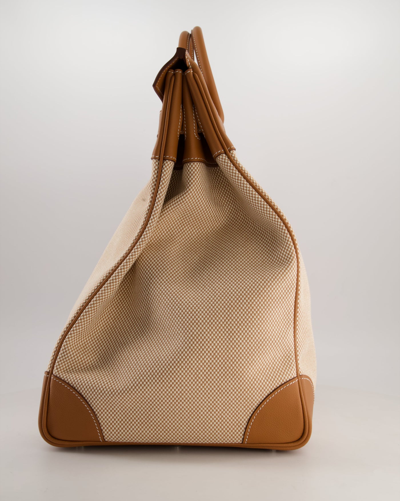 *RARE* Hermes Haut à Courroies HAC 50 Bag in Gold Evercolour Leather & Écru/Beige Toile Cross Canvas with Palladium Hardware - Product Image 8