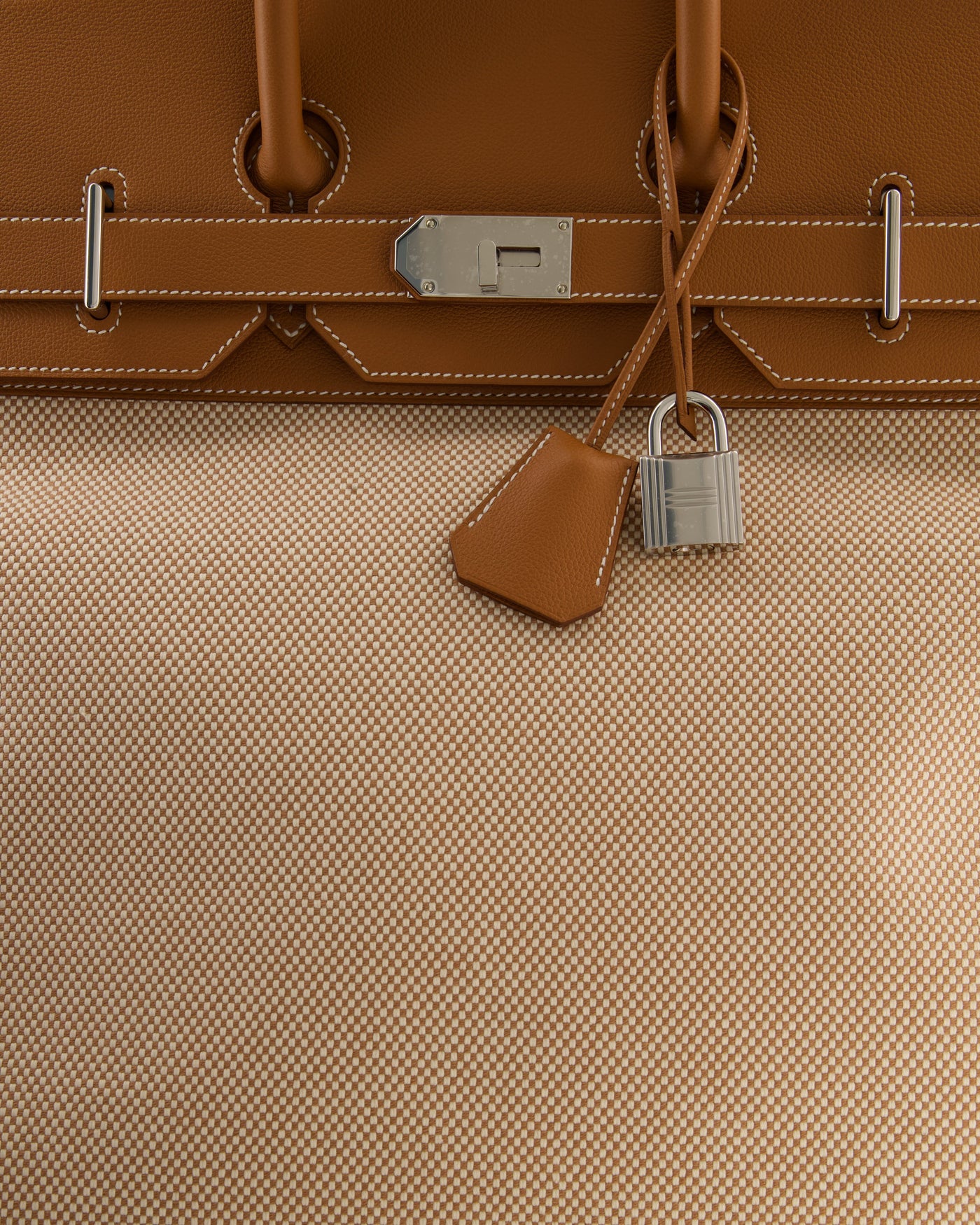 *RARE* Hermes Haut à Courroies HAC 50 Bag in Gold Evercolour Leather & Écru/Beige Toile Cross Canvas with Palladium Hardware - Product Image 15