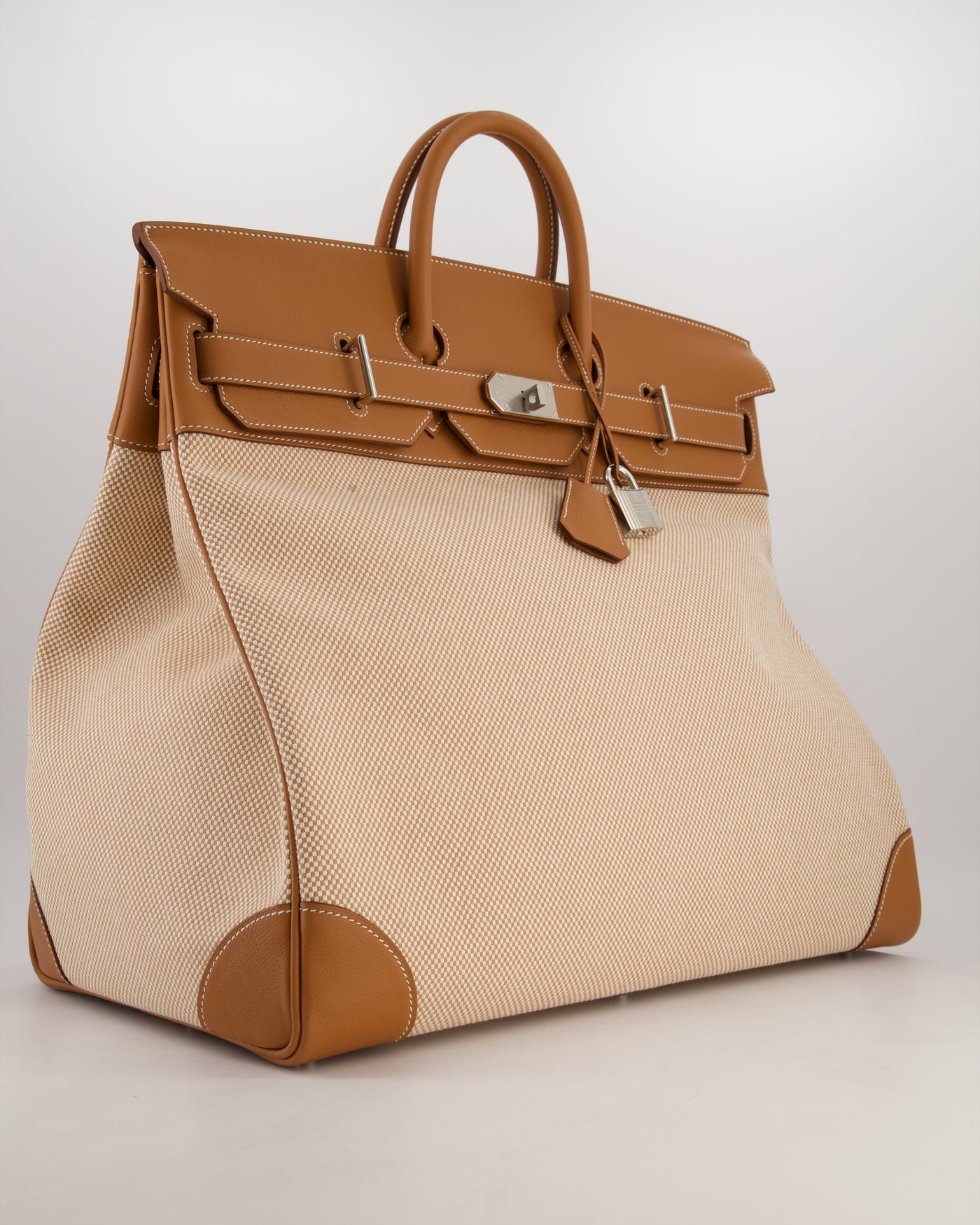 *RARE* Hermes Haut à Courroies HAC 50 Bag in Gold Evercolour Leather & Écru/Beige Toile Cross Canvas with Palladium Hardware - Product Image 3