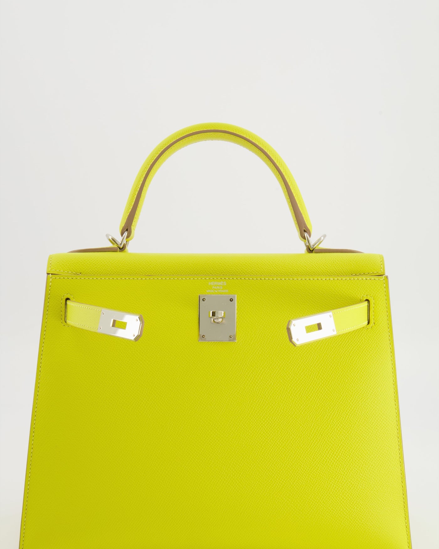 Hermes Kelly 28 Sellier Bag in Lime Epsom Leather with Palladium Hardware - Product Image 12