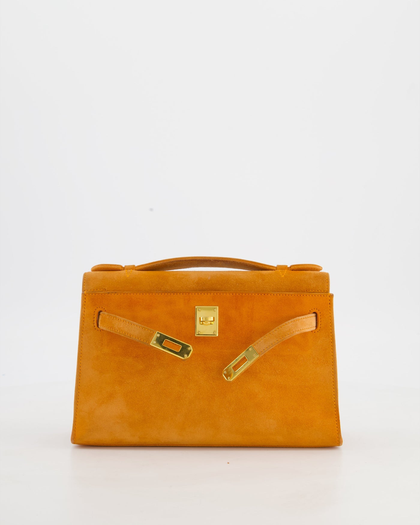 Hermes Mini Kelly Pochette Bag in Orange Veau Doblis Leather with Gold Hardware - Product Image 3