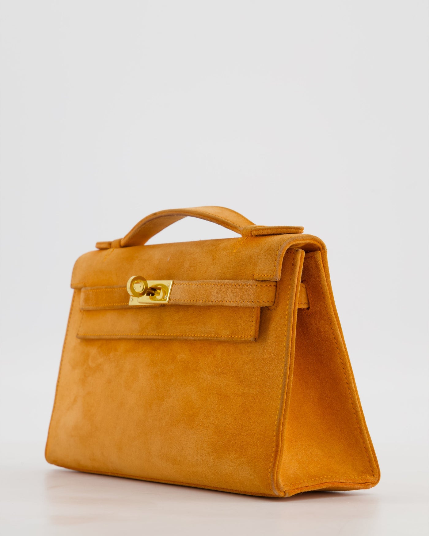 Hermes Mini Kelly Pochette Bag in Orange Veau Doblis Leather with Gold Hardware - Product Image 12