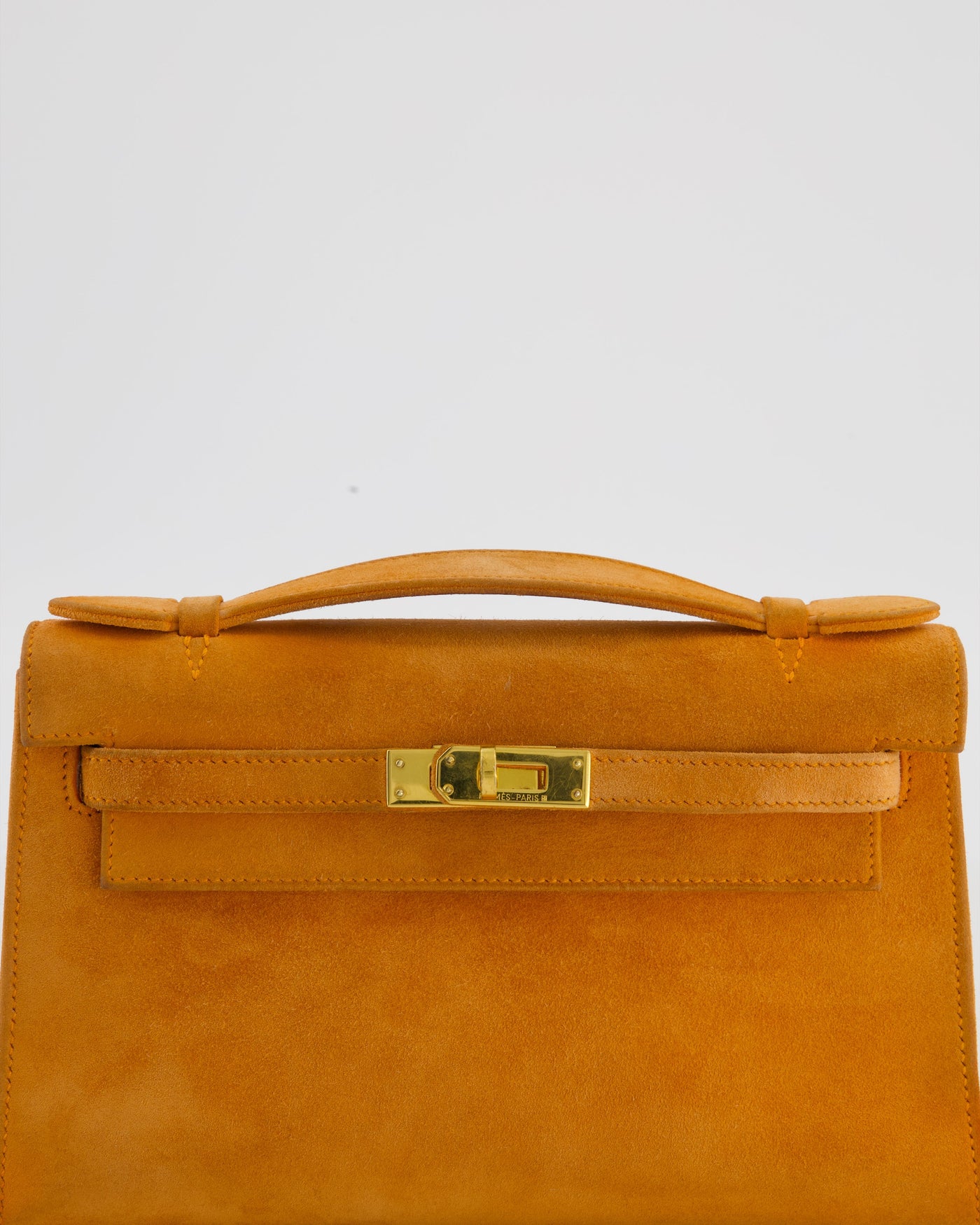 Hermes Mini Kelly Pochette Bag in Orange Veau Doblis Leather with Gold Hardware - Product Image 15