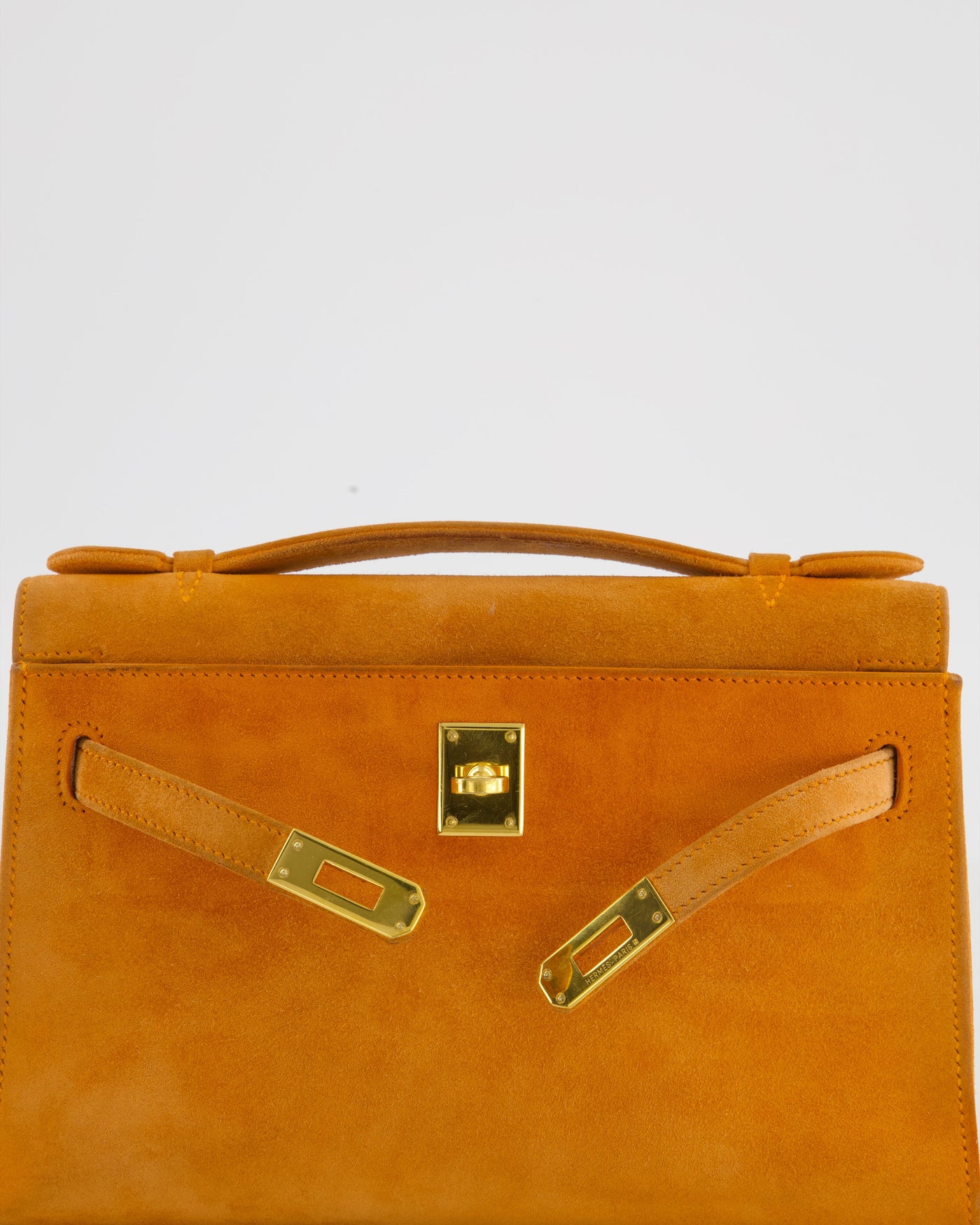 Hermes Mini Kelly Pochette Bag in Orange Veau Doblis Leather with Gold Hardware - Product Image 16