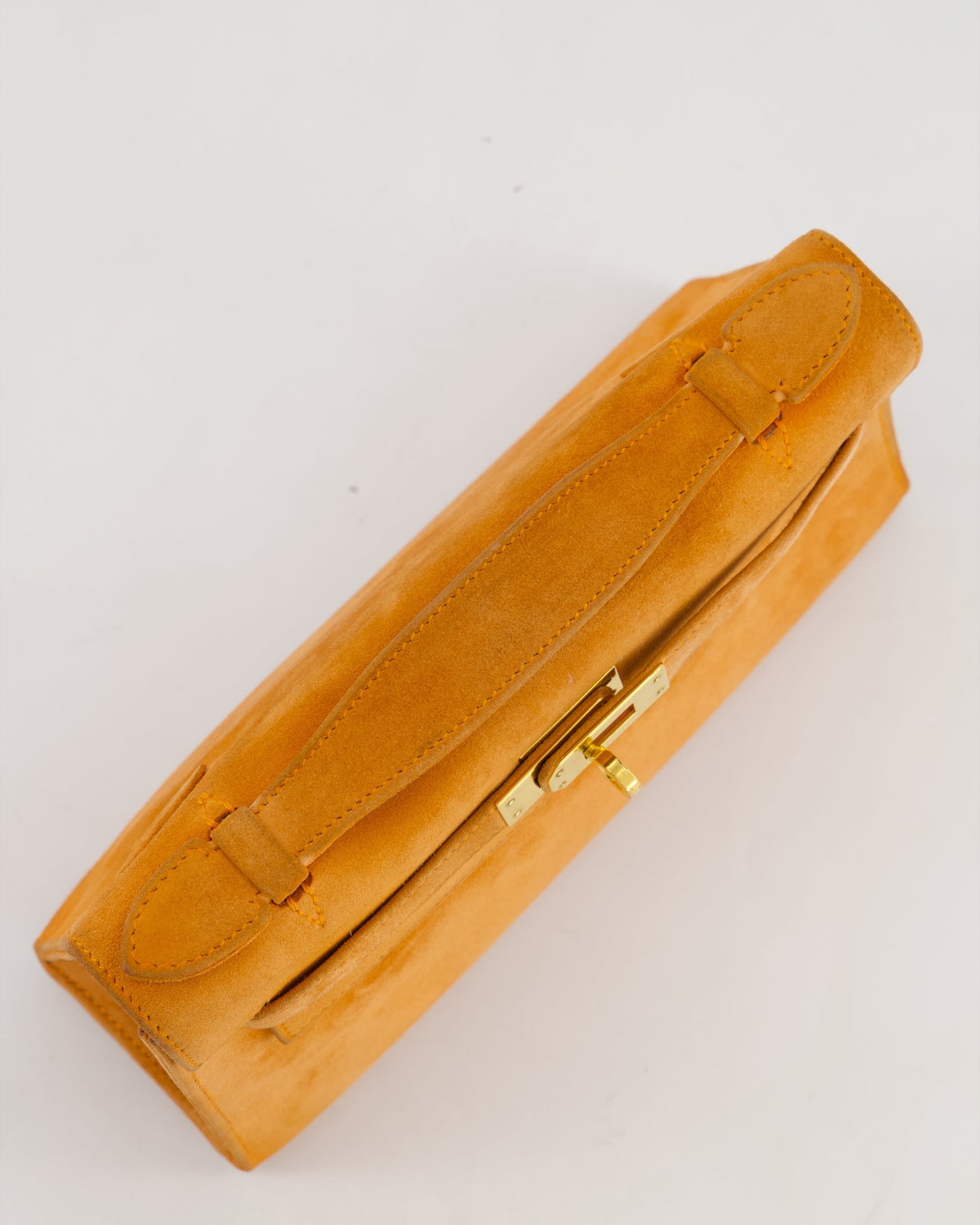 Hermes Mini Kelly Pochette Bag in Orange Veau Doblis Leather with Gold Hardware - Product Image 20