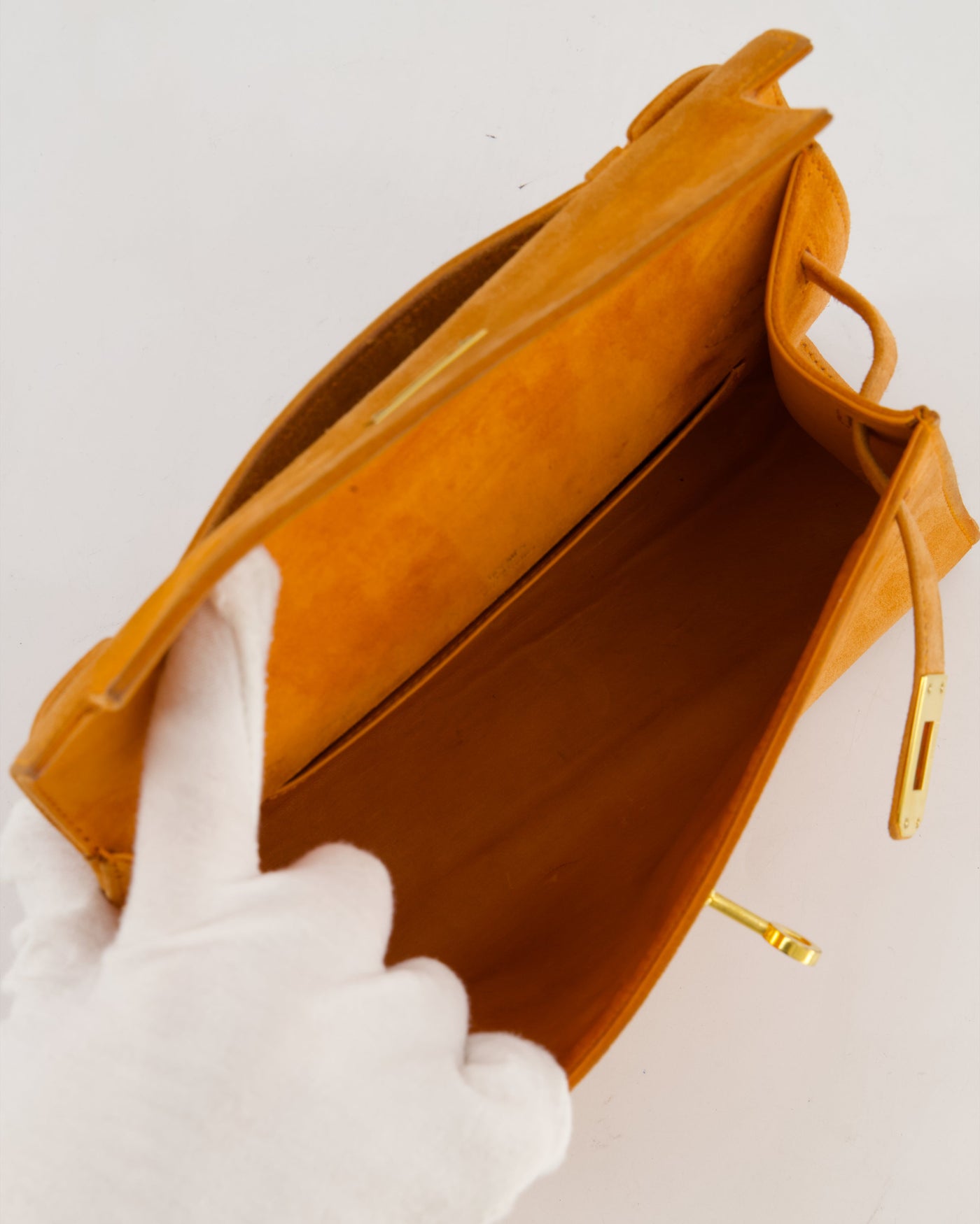 Hermes Mini Kelly Pochette Bag in Orange Veau Doblis Leather with Gold Hardware - Product Image 21