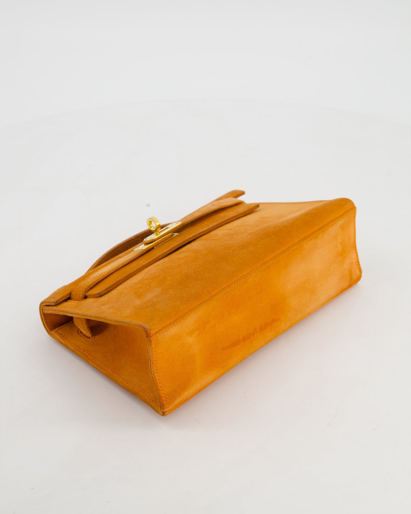 Hermes Mini Kelly Pochette Bag in Orange Veau Doblis Leather with Gold Hardware - Product Image 17