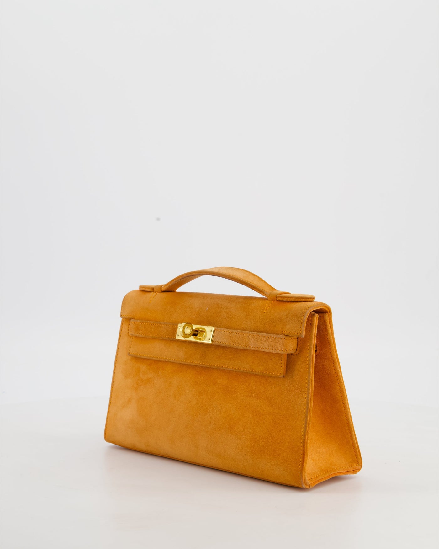 Hermes Mini Kelly Pochette Bag in Orange Veau Doblis Leather with Gold Hardware - Product Image 10