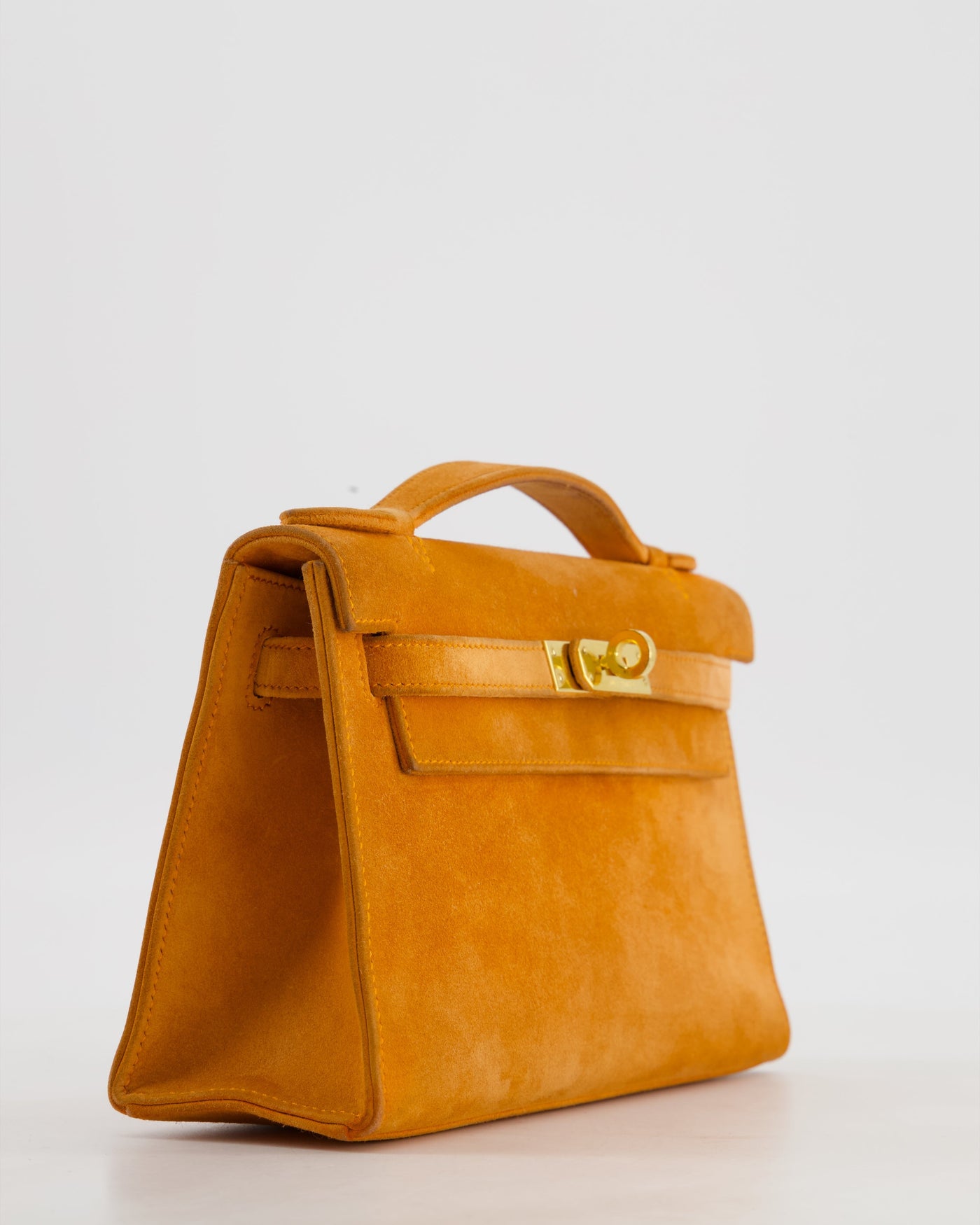 Hermes Mini Kelly Pochette Bag in Orange Veau Doblis Leather with Gold Hardware - Product Image 11