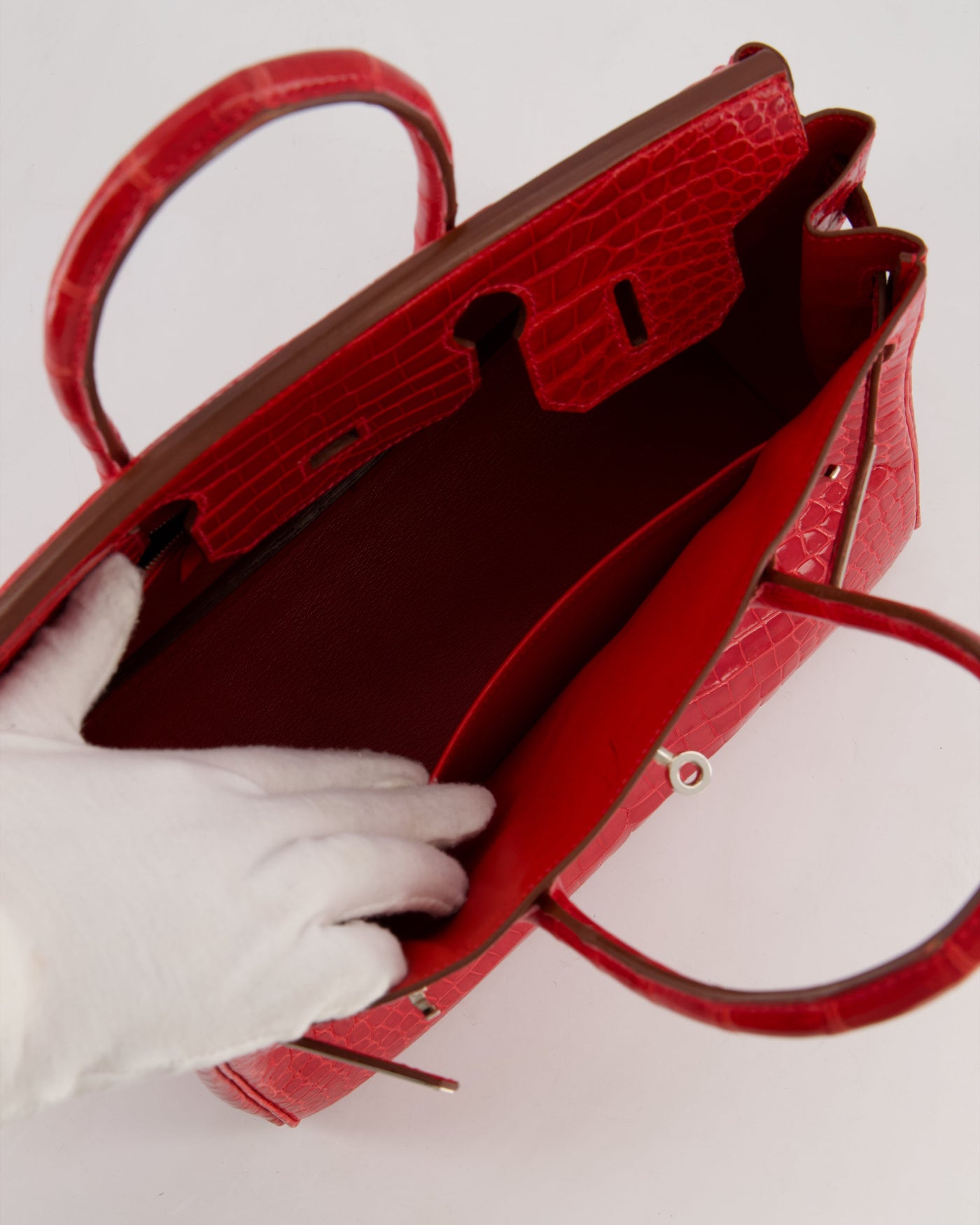 Hermes Birkin 30 Retourne Bag in Braise Shiny Porosus Crocodile Leather with Palladium Hardware - Product Image 19
